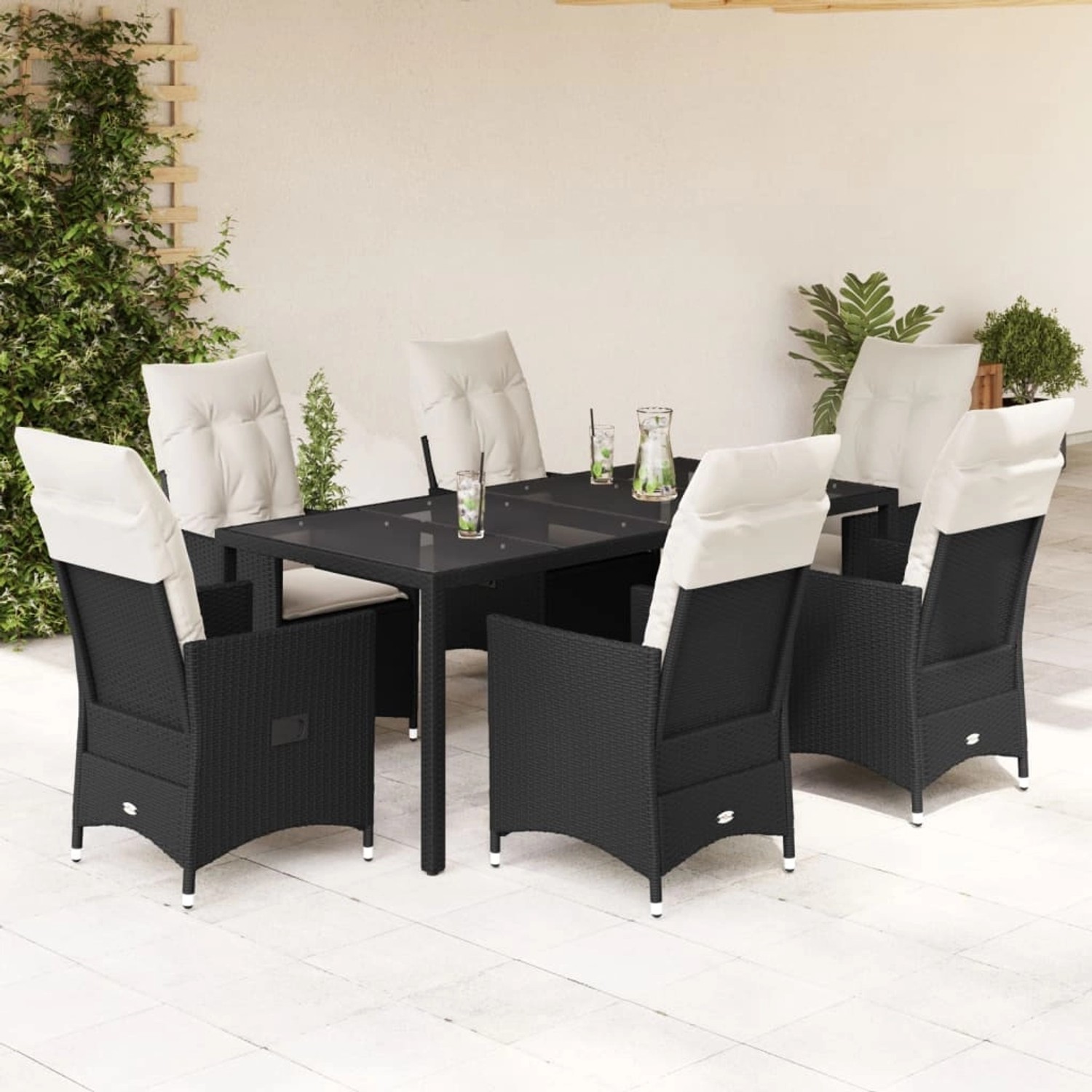 vidaXL 7-tlg Garten-Essgruppe mit Kissen Schwarz Poly Rattan Modell 156 günstig online kaufen