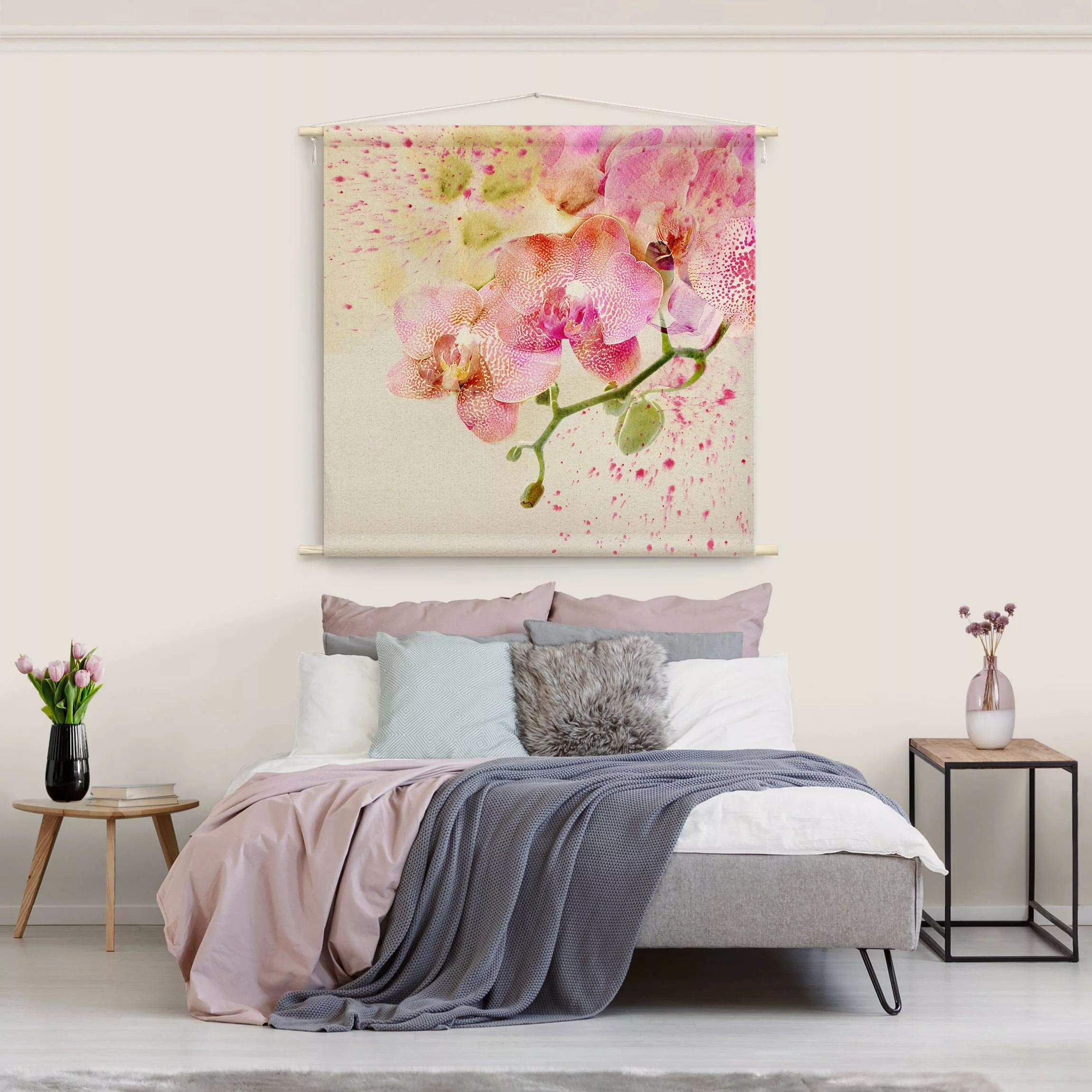 Wandteppich Aquarell Blumen Orchideen günstig online kaufen