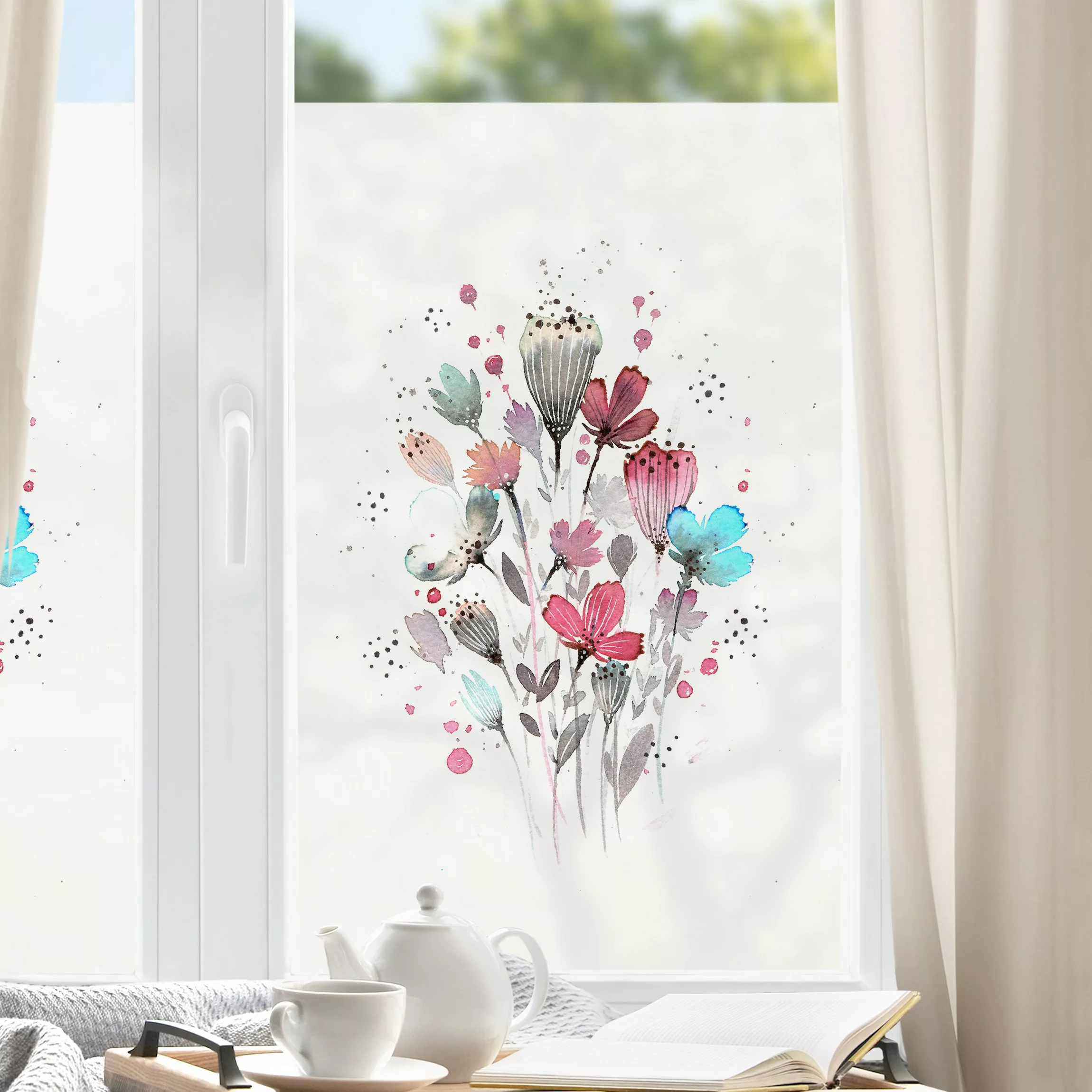 Fensterfolie Esther Meinl - Aquarell Blumen im Frühling günstig online kaufen