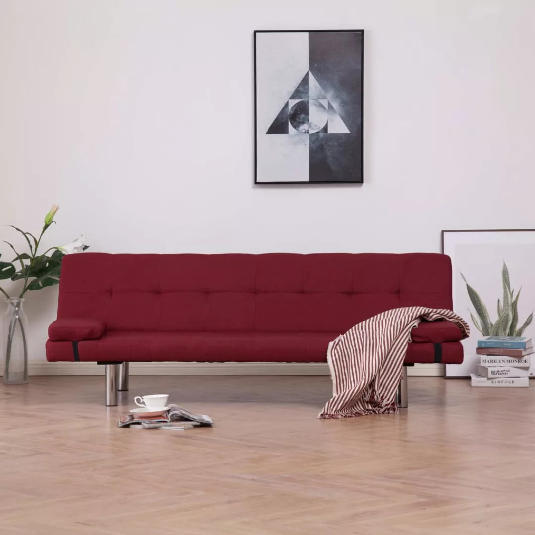 vidaXL Sofa Schlafsofa mit zwei Kissen Weinrot Polyester Schlafcouch Schlaf günstig online kaufen