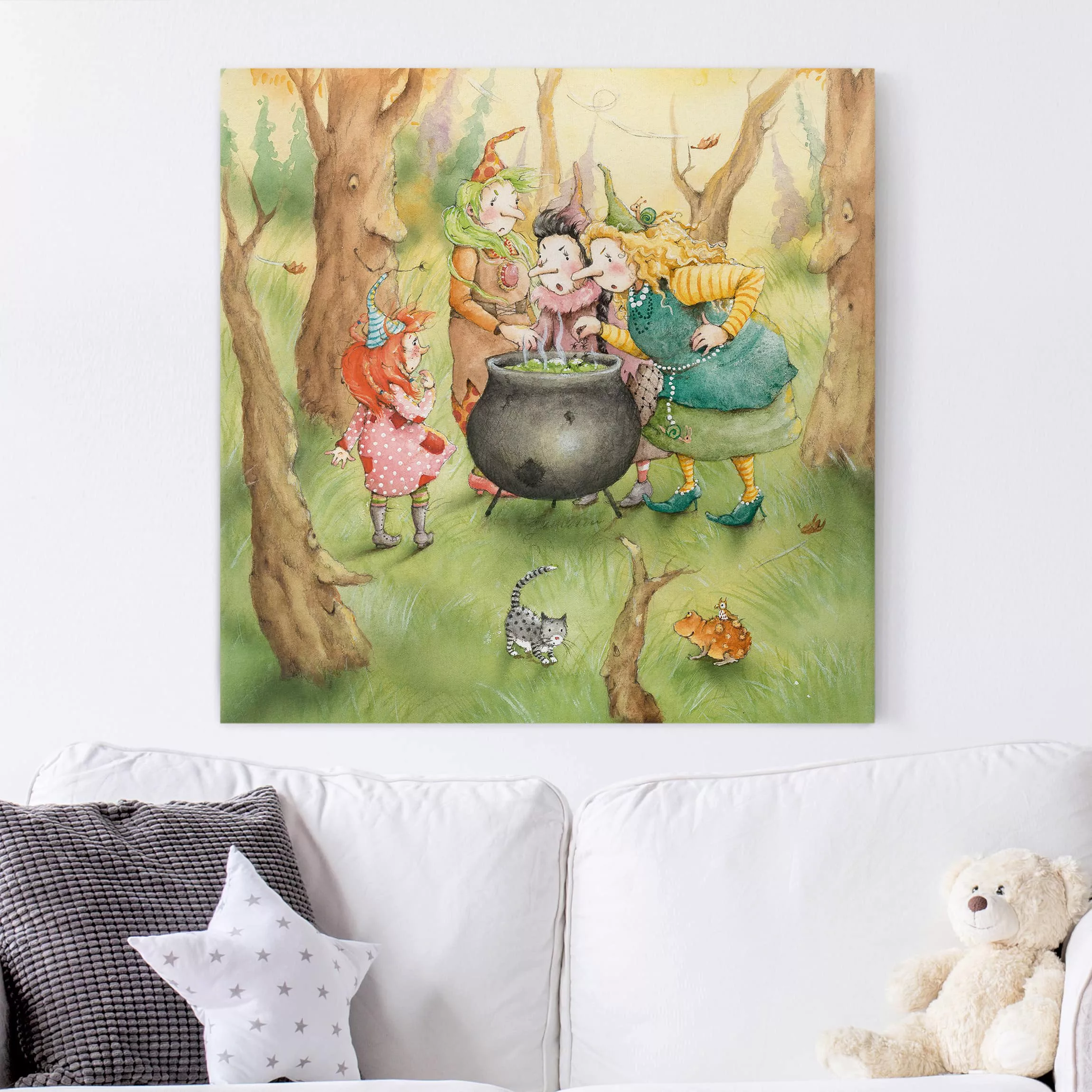 Leinwandbild Kinderzimmer - Quadrat Frida die kleine Waldhexe - Frida beim günstig online kaufen