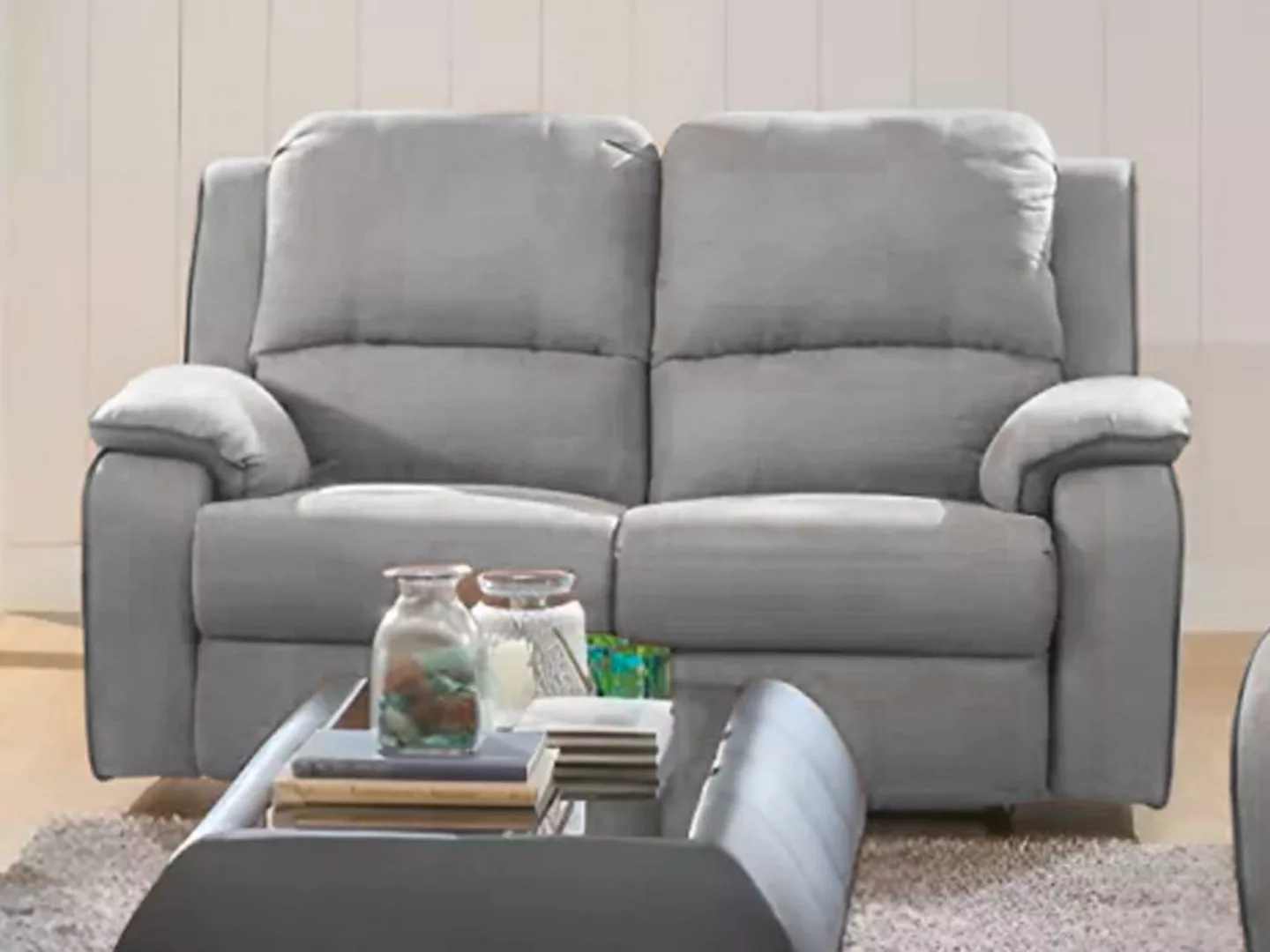 Relaxsofa 2-Sitzer - Microfaser - Grau - HERNANI günstig online kaufen