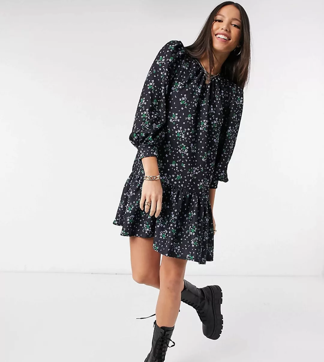 ASOS DESIGN Tall – Mini-Hängerkleid mit gerafftem Hals, Schößchensaum und w günstig online kaufen