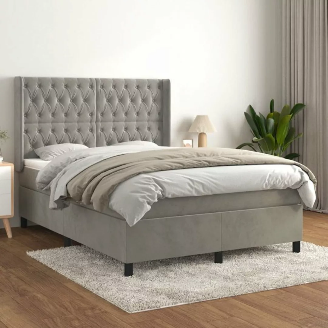 vidaXL Bettgestell Boxspringbett mit Matratze Hellgrau 140x200 cm Samt Bett günstig online kaufen