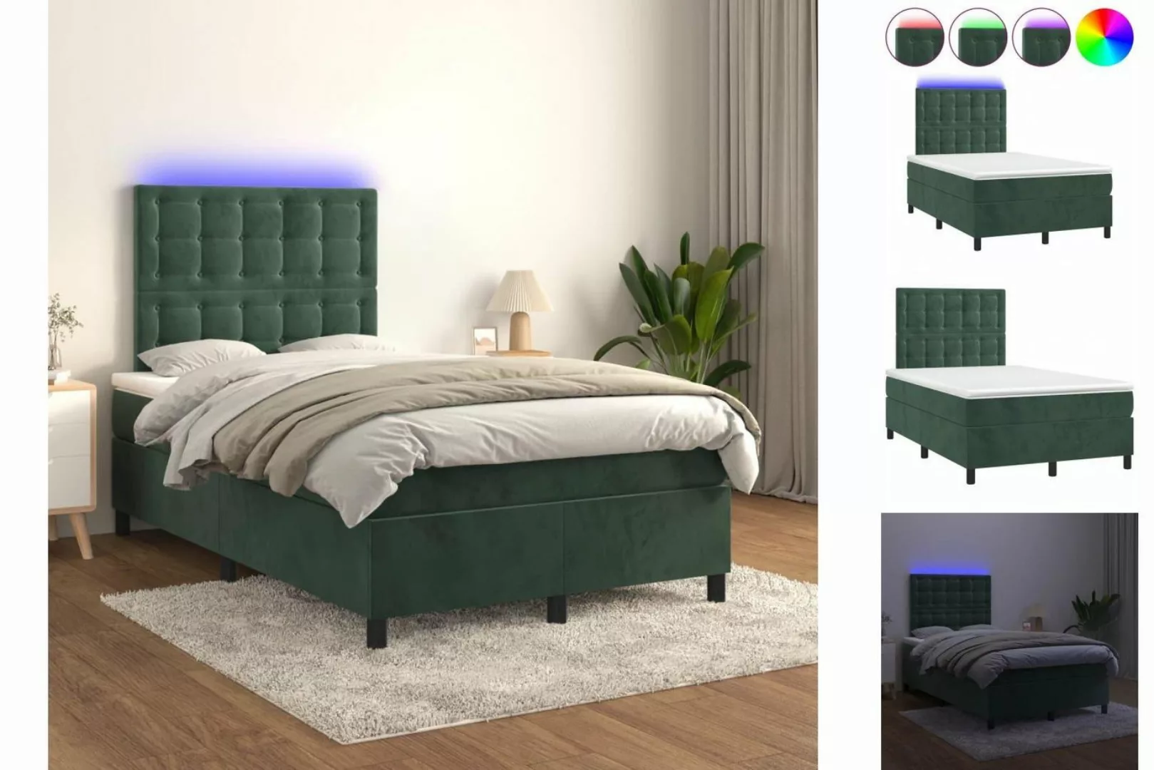 vidaXL Boxspringbett Boxspringbett mit Matratze & LED Samt (120 x 200 cm, G günstig online kaufen