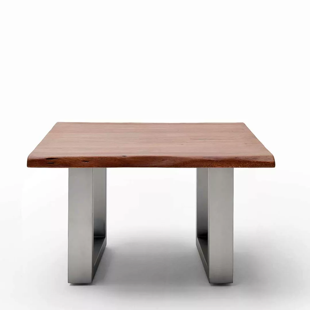 Sofa Baumkanten Tisch in Walnussfarben Akazie Massivholz und Edelstahl günstig online kaufen