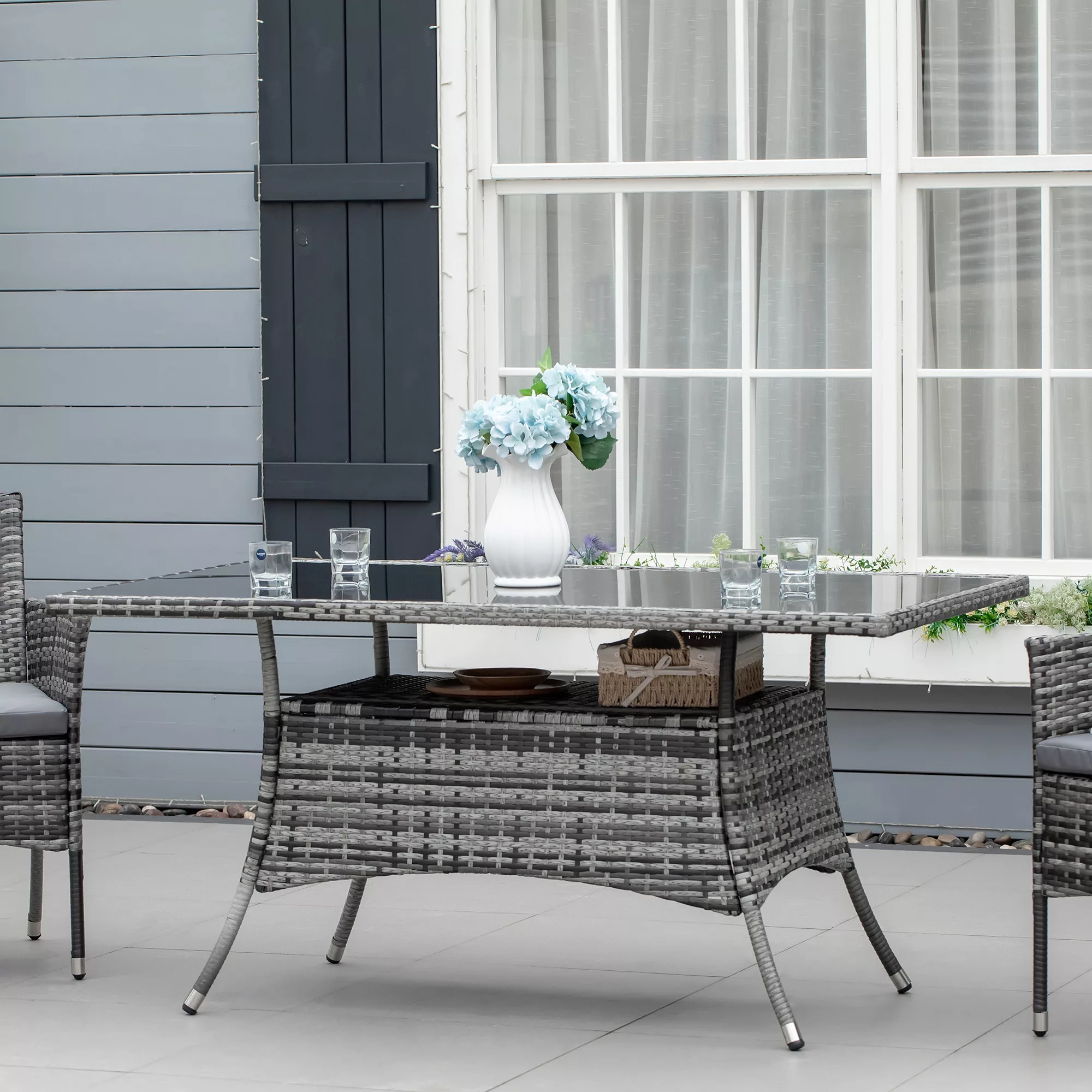 Outsunny Gartentisch Polyrattan Glastisch 150x85x74cm mit Sicherheitsglas i günstig online kaufen