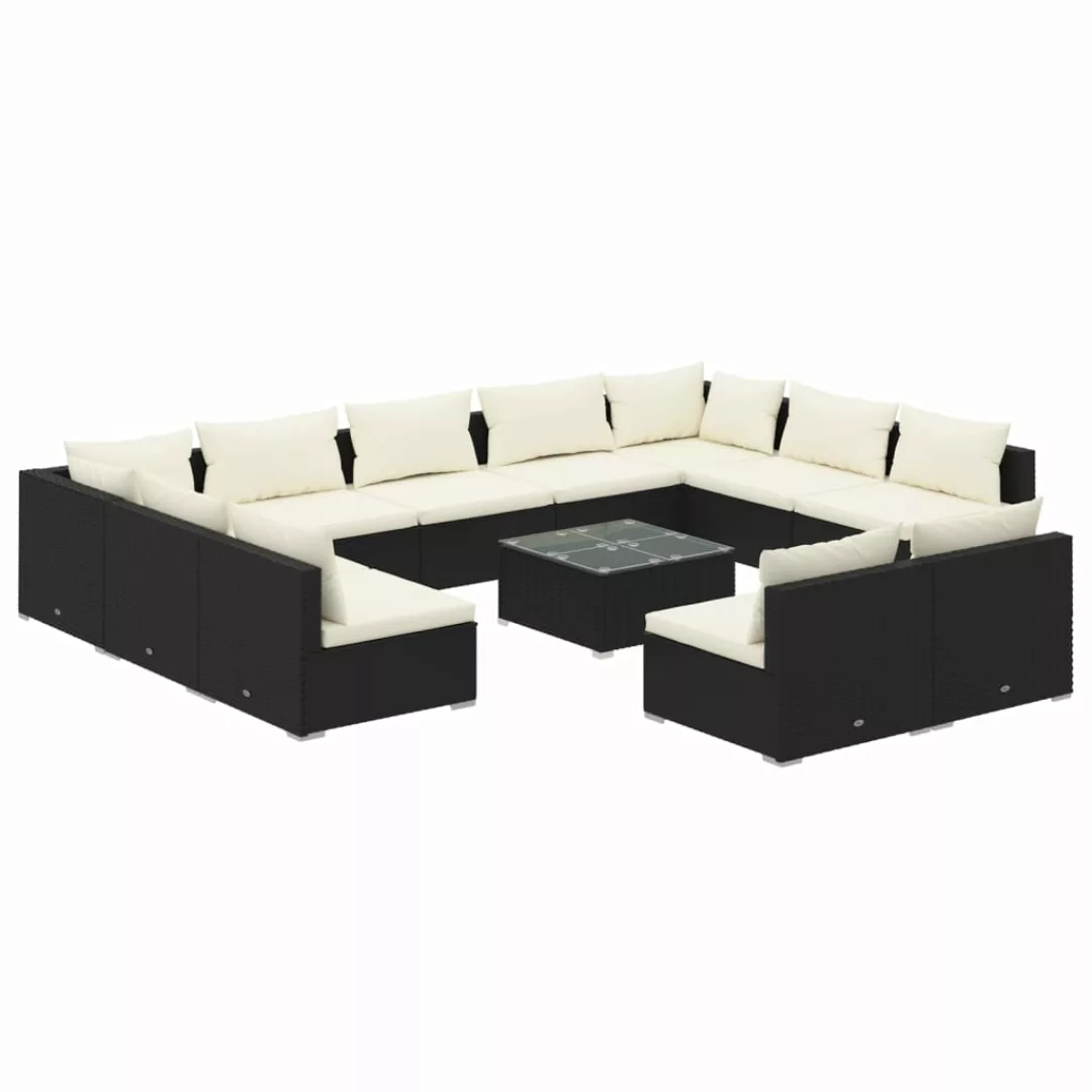 Vidaxl 12-tlg. Garten-lounge-set Mit Kissen Schwarz Poly Rattan günstig online kaufen