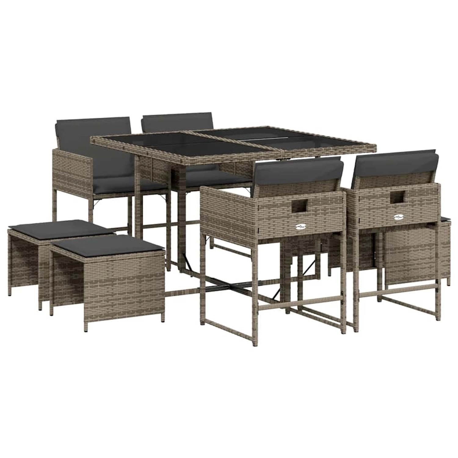 vidaXL 9-Tlg Garten-Essgruppe mit Kissen Grau Poly Rattan 3211316 günstig online kaufen