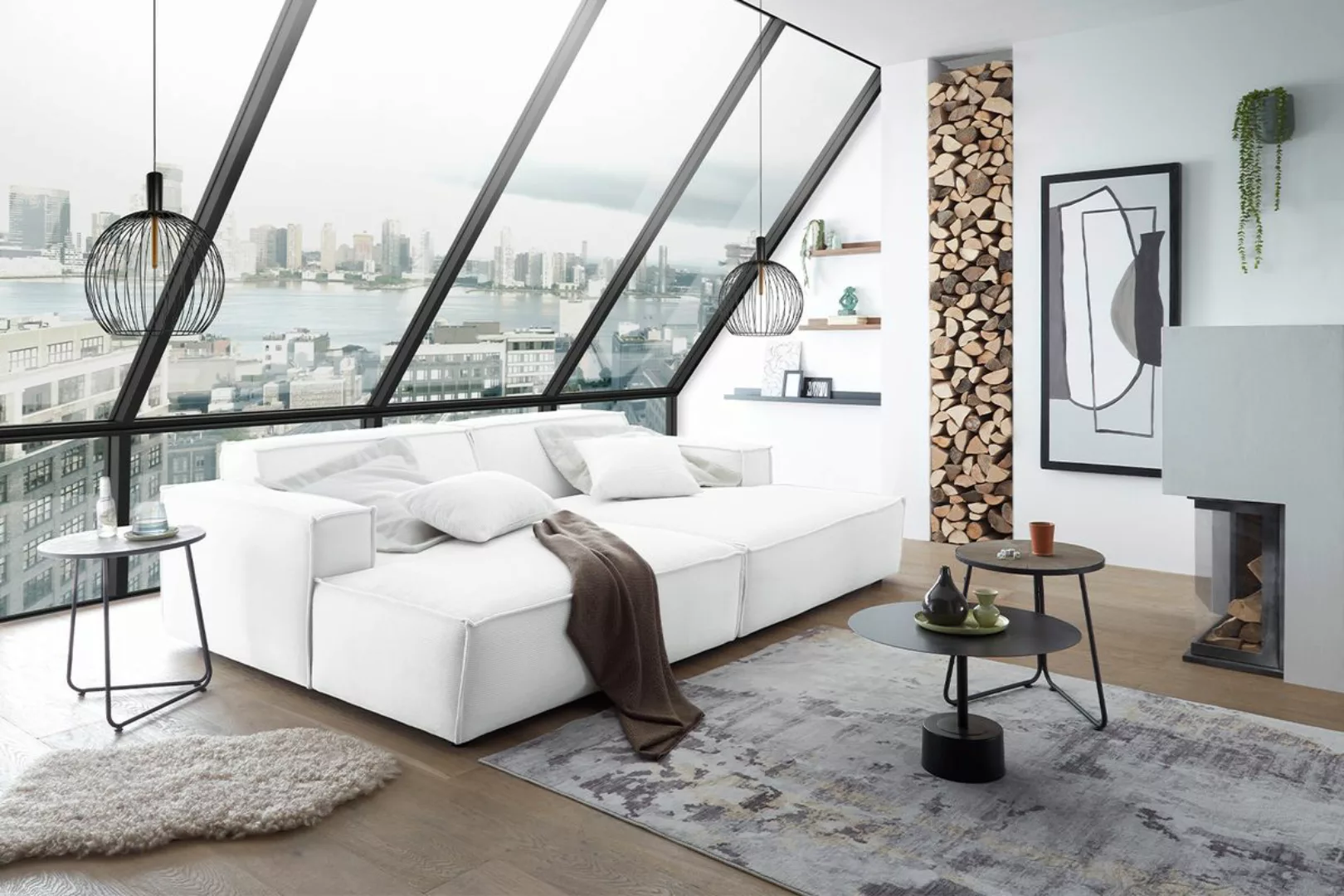 KAWOLA Big Sofa SAMU Feincord weiß günstig online kaufen