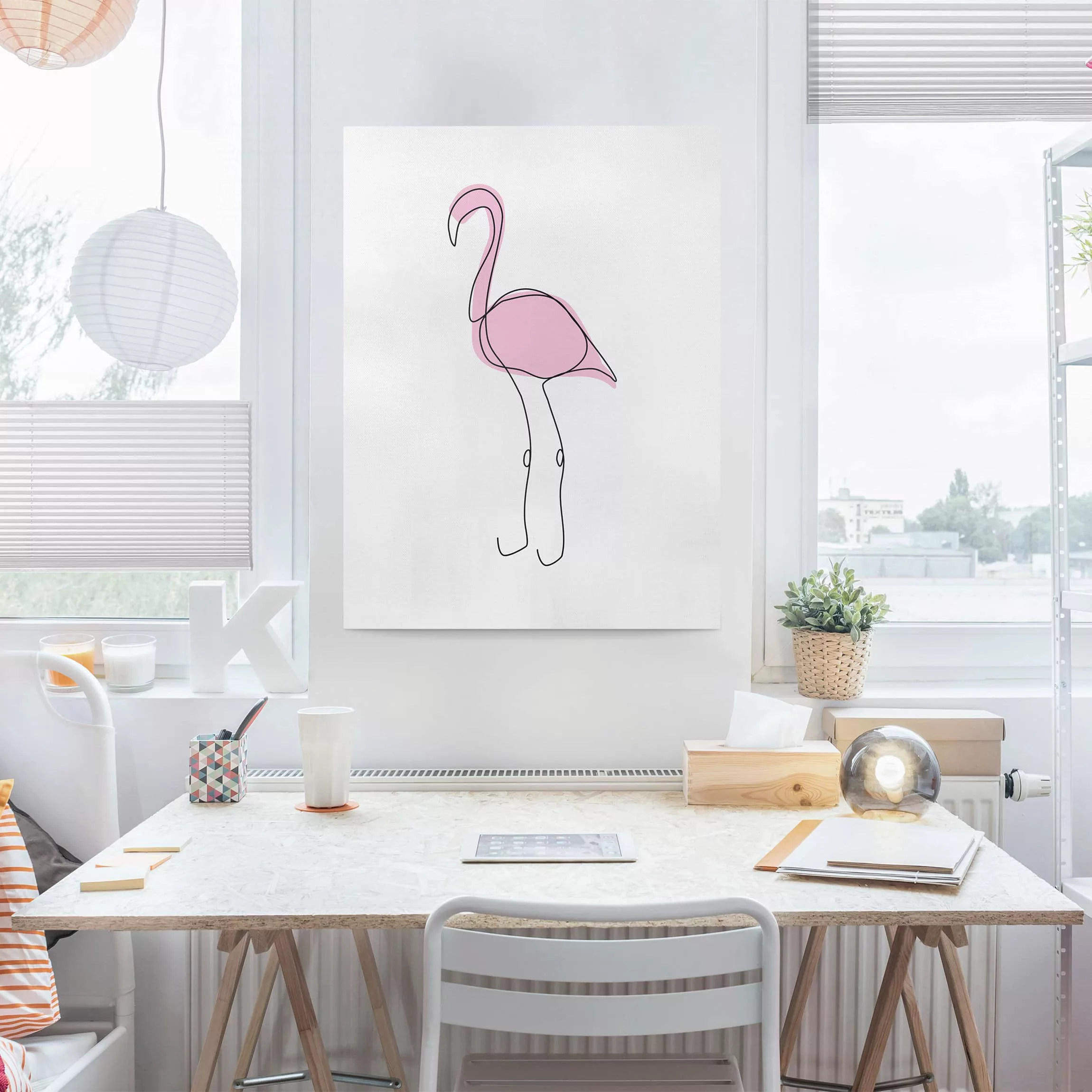 Leinwandbild Kinderzimmer - Hochformat Flamingo Line Art günstig online kaufen