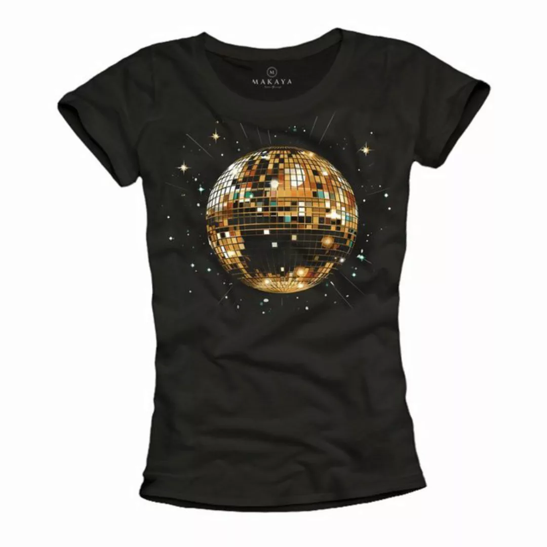 MAKAYA Print-Shirt Damen Disco Star Hippie 70er 80er Jahre Party Top Glitze günstig online kaufen