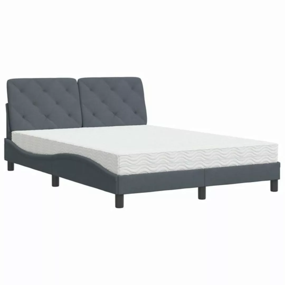 vidaXL Bettgestell, Bett mit Matratze Dunkelgrau 140x190 cm Samt günstig online kaufen