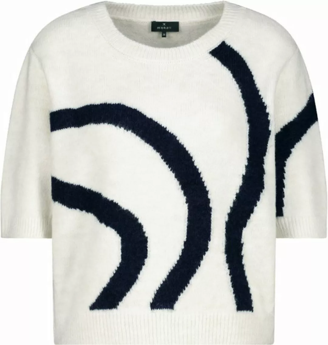 Monari Kurzarmshirt Strickpullover mit Intarsienmuster off-white günstig online kaufen