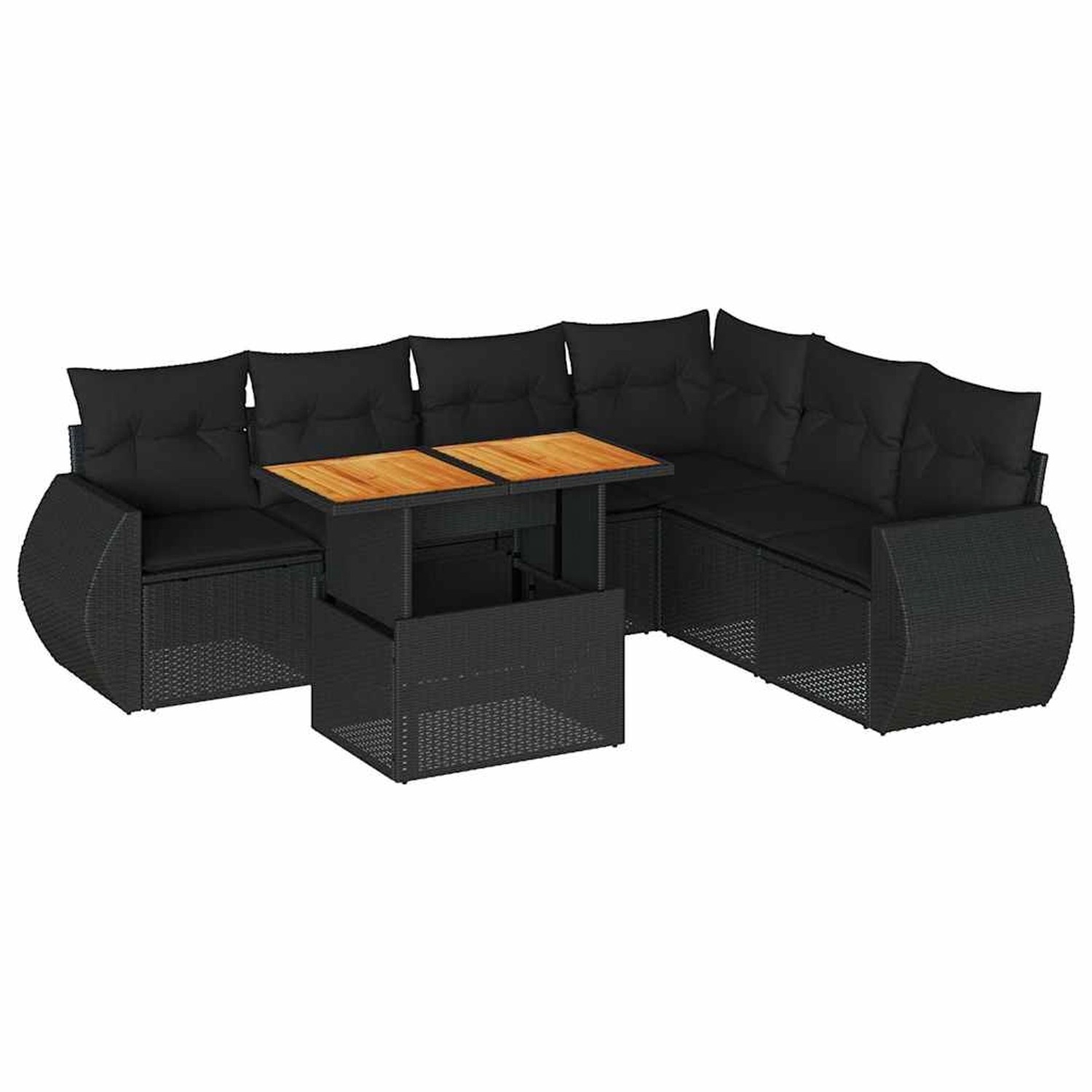 vidaXL 7-Tlg Garten-Sofagarnitur mit Kissen Schwarz Poly Rattan 3327268 günstig online kaufen