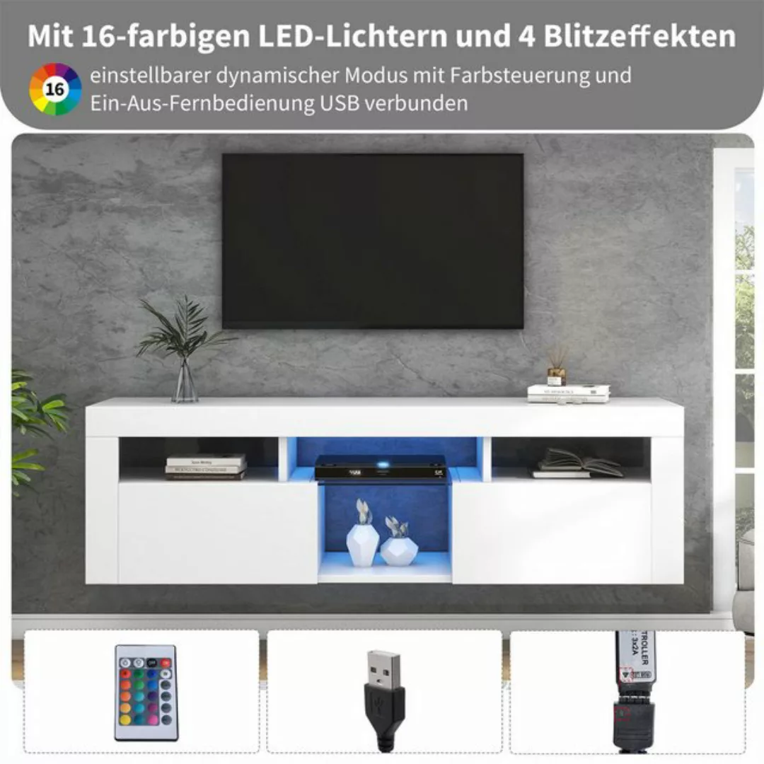 autolock TV-Schrank 140 cm großes weißes Hochglanz TV Panel mit LED-Beleuch günstig online kaufen