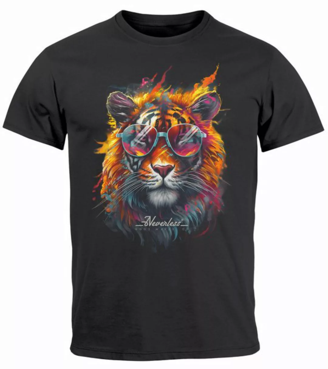 Neverless Print-Shirt Herren T-Shirt Tiger Print Aufdruck Flammen Sommer So günstig online kaufen