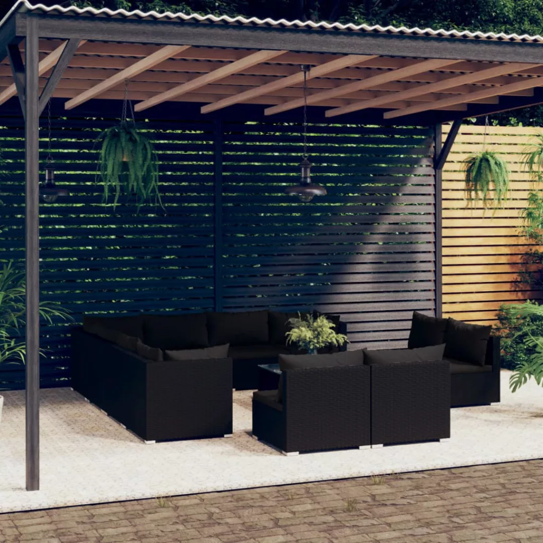 Vidaxl 12-tlg. Garten-lounge-set Mit Kissen Schwarz Poly Rattan günstig online kaufen