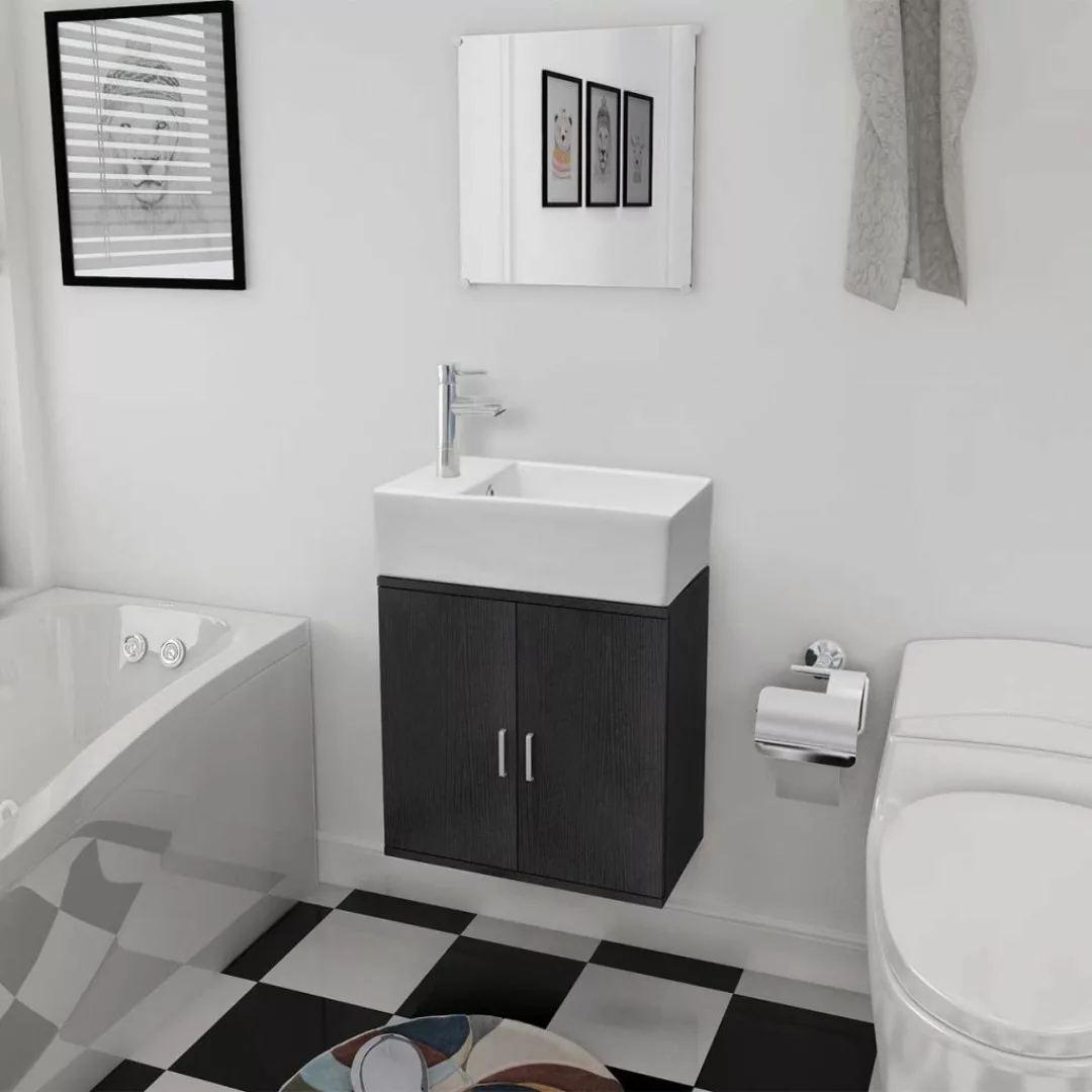 Dreiteiliges Badmöbel-set Mit Waschbecken Schwarz günstig online kaufen