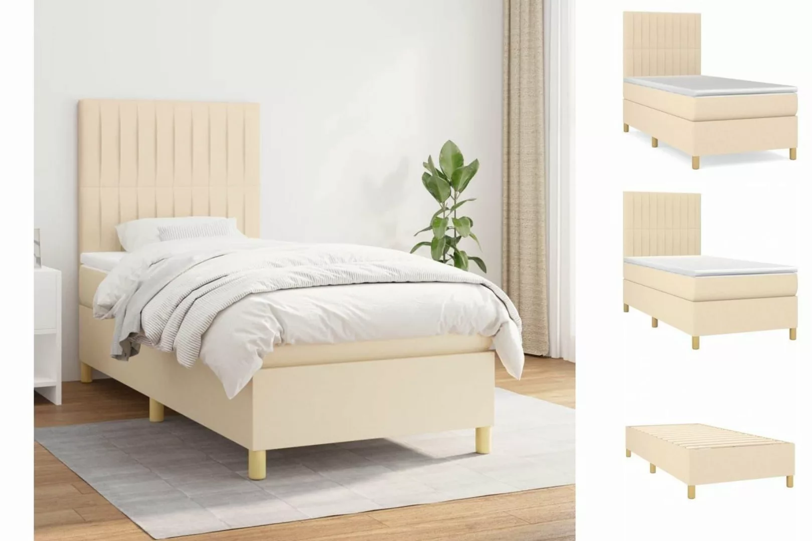 vidaXL Boxspringbett Boxspringbett mit Matratze Creme 100x200 cm Stoff Bett günstig online kaufen