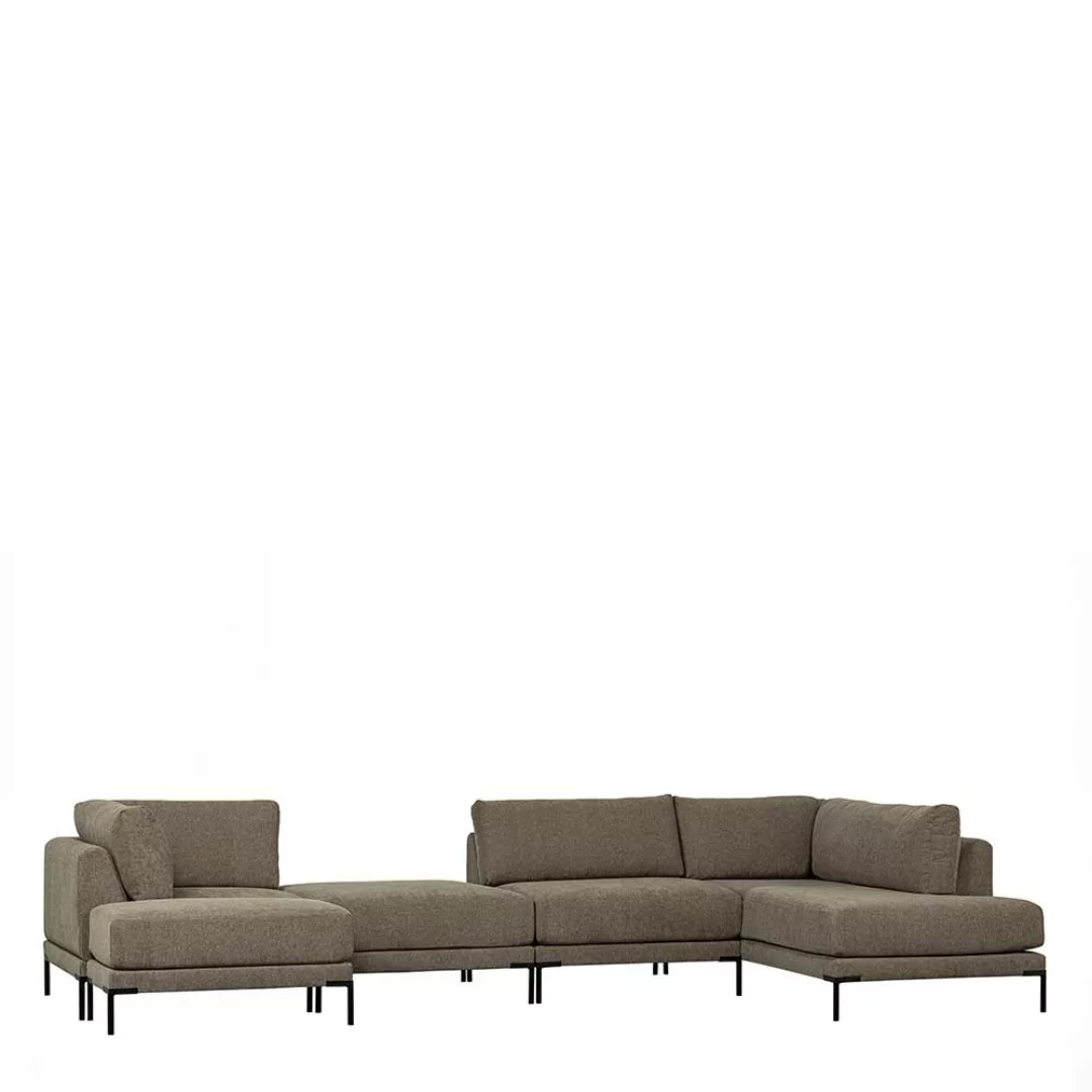 5 Personen Modul Couch in Taupe und Schwarz Fußgestell aus Metall günstig online kaufen