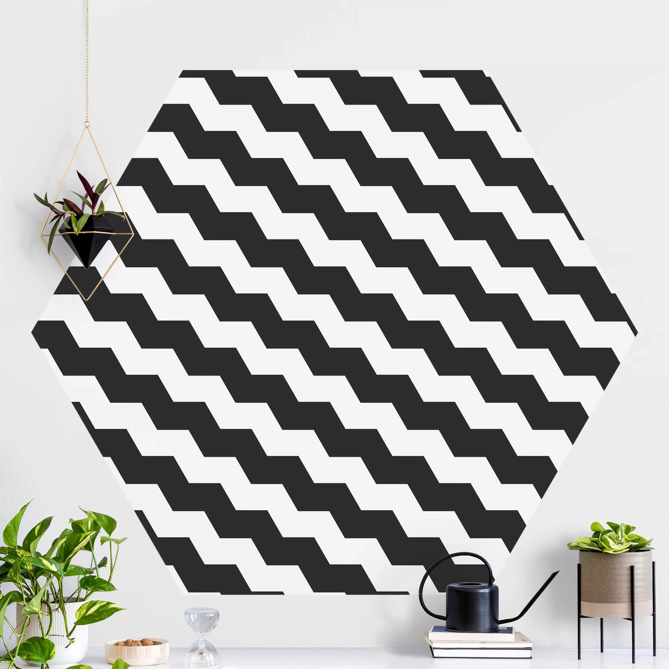 Hexagon Mustertapete selbstklebend Zick Zack Geometrie Muster Schwarz-Weiß günstig online kaufen