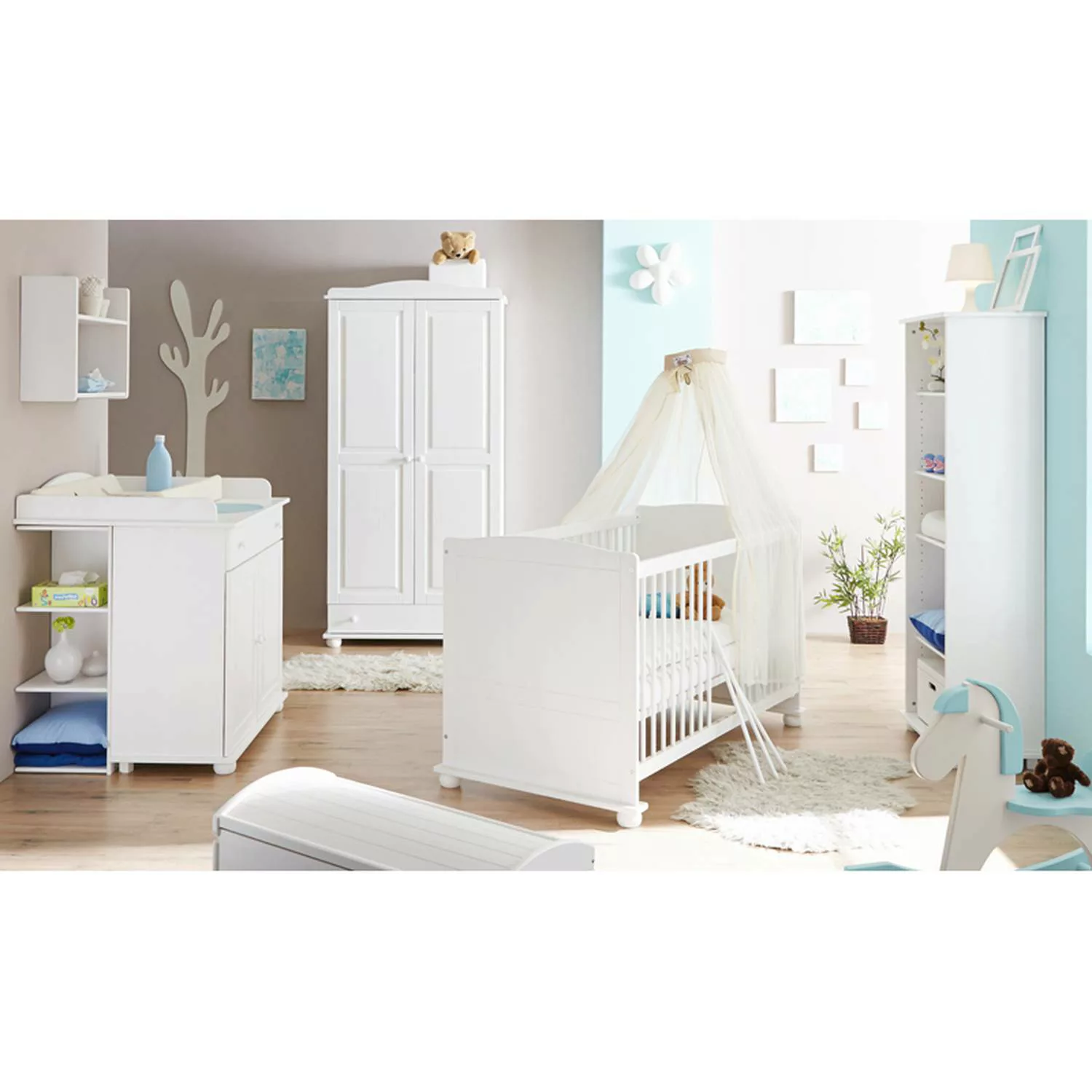 Babyzimmer Komplett Set LUZERN-22 massiv weiß, 70x140cm Babybett, Kleidersc günstig online kaufen