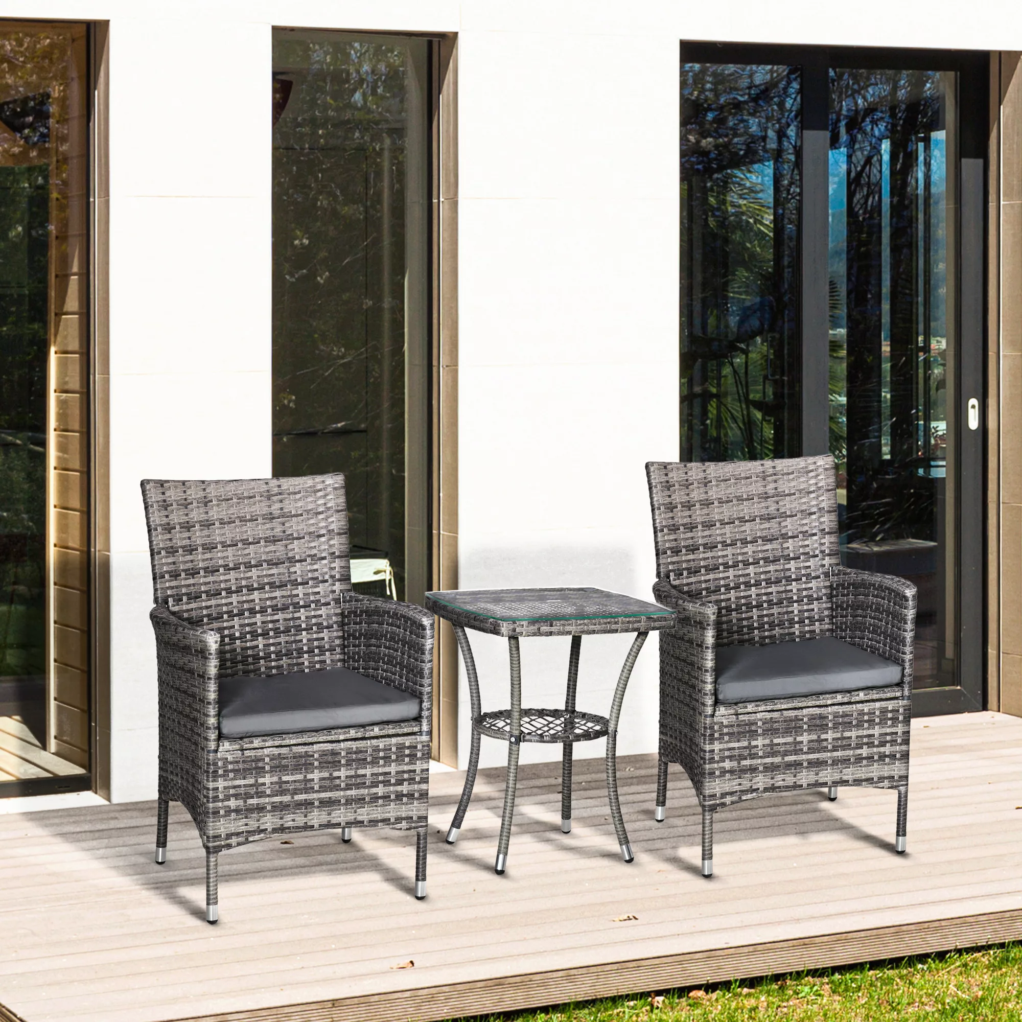 Outsunny Balkonmöbel Set für 2 Personen Sitzgruppe Rattan Gartenset Polyrat günstig online kaufen