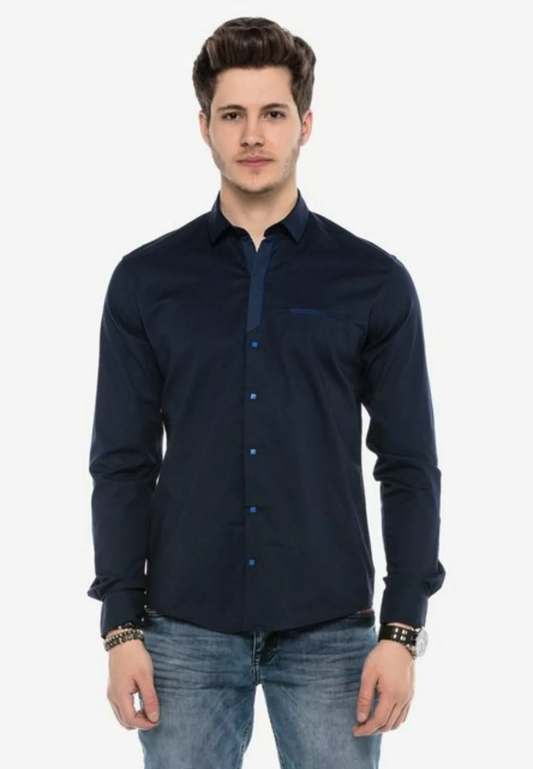 Cipo & Baxx Langarmhemd mit Kontrast-Knopfleiste günstig online kaufen