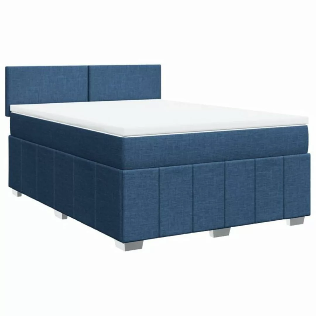 vidaXL Bett Boxspringbett mit Matratze Blau 140x190 cm Stoff günstig online kaufen