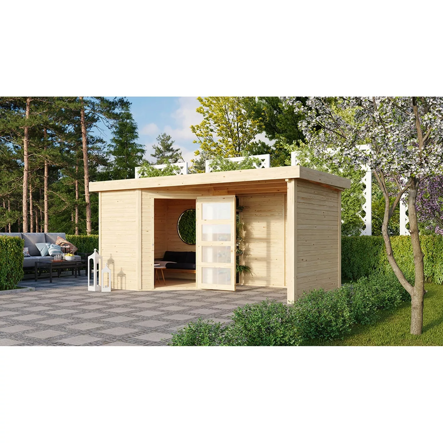 Karibu Holz-Gartenhaus Linköbing Natur Flachdach Unbehandelt 209 cm x 213 c günstig online kaufen