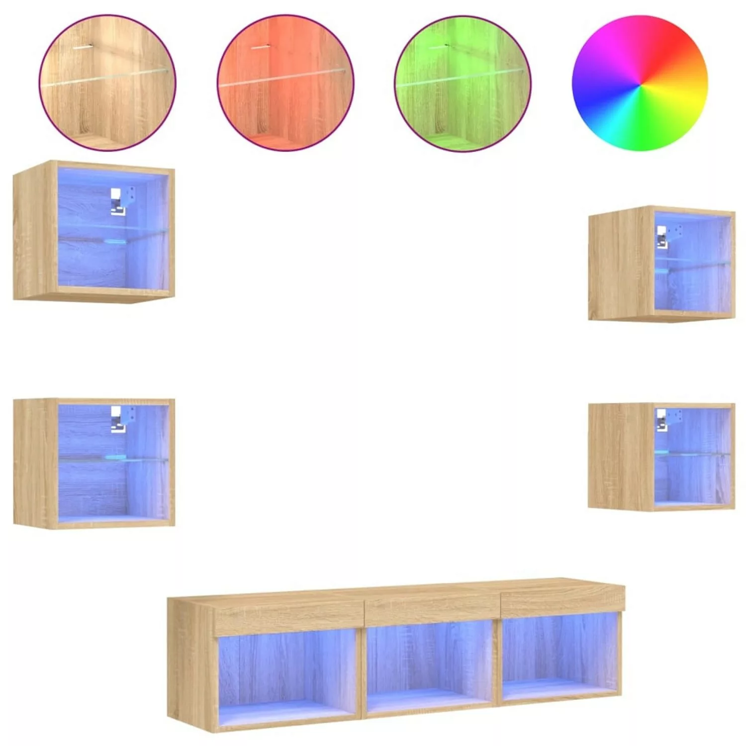 VidaXL 7-tlg. Wohnwand mit LED-Beleuchtung Sonoma-Eiche Holzwerkstoff günstig online kaufen