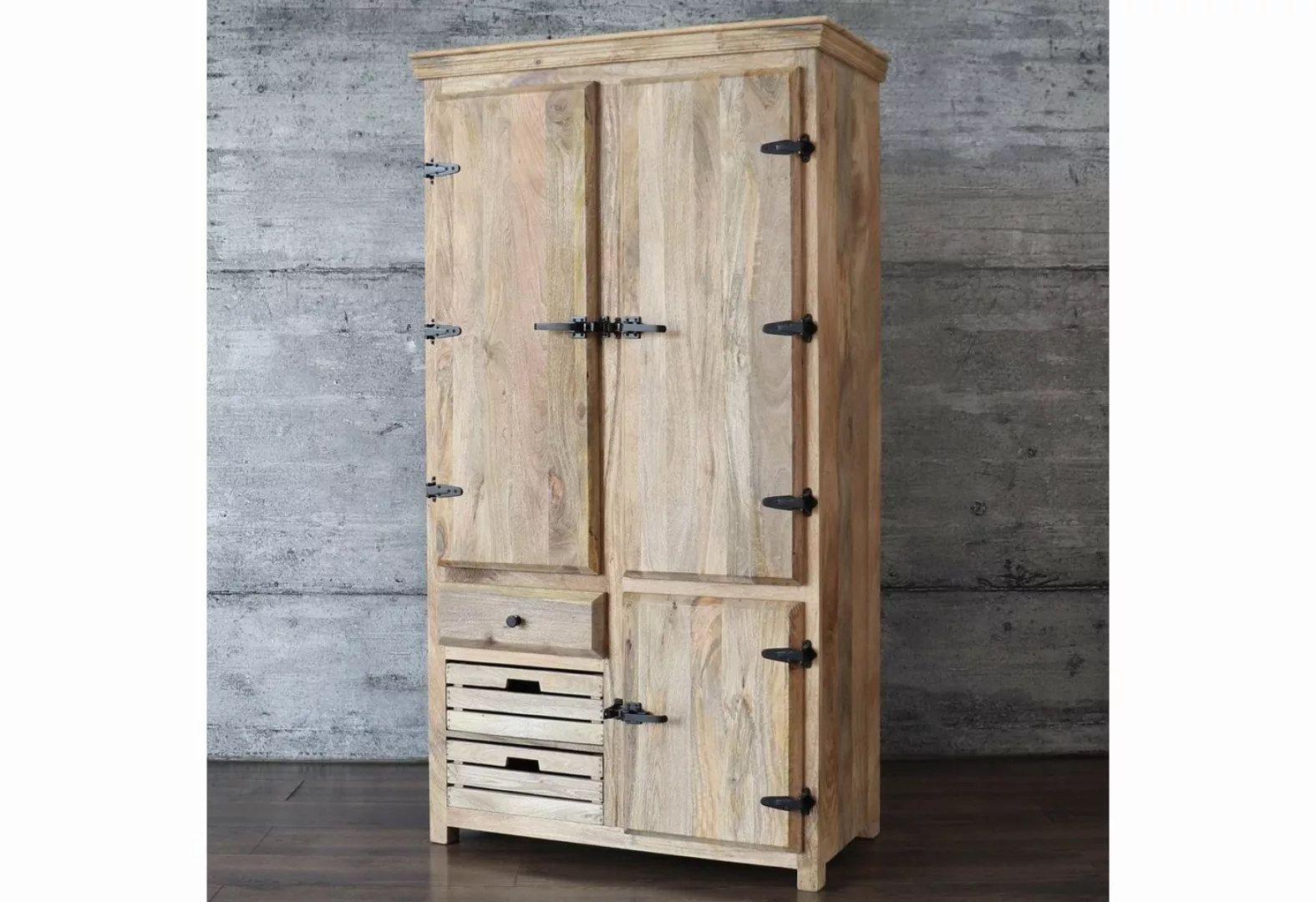 baario Kleiderschrank Kleiderschrank STONE Vintage massiv Mangoholz Gardero günstig online kaufen