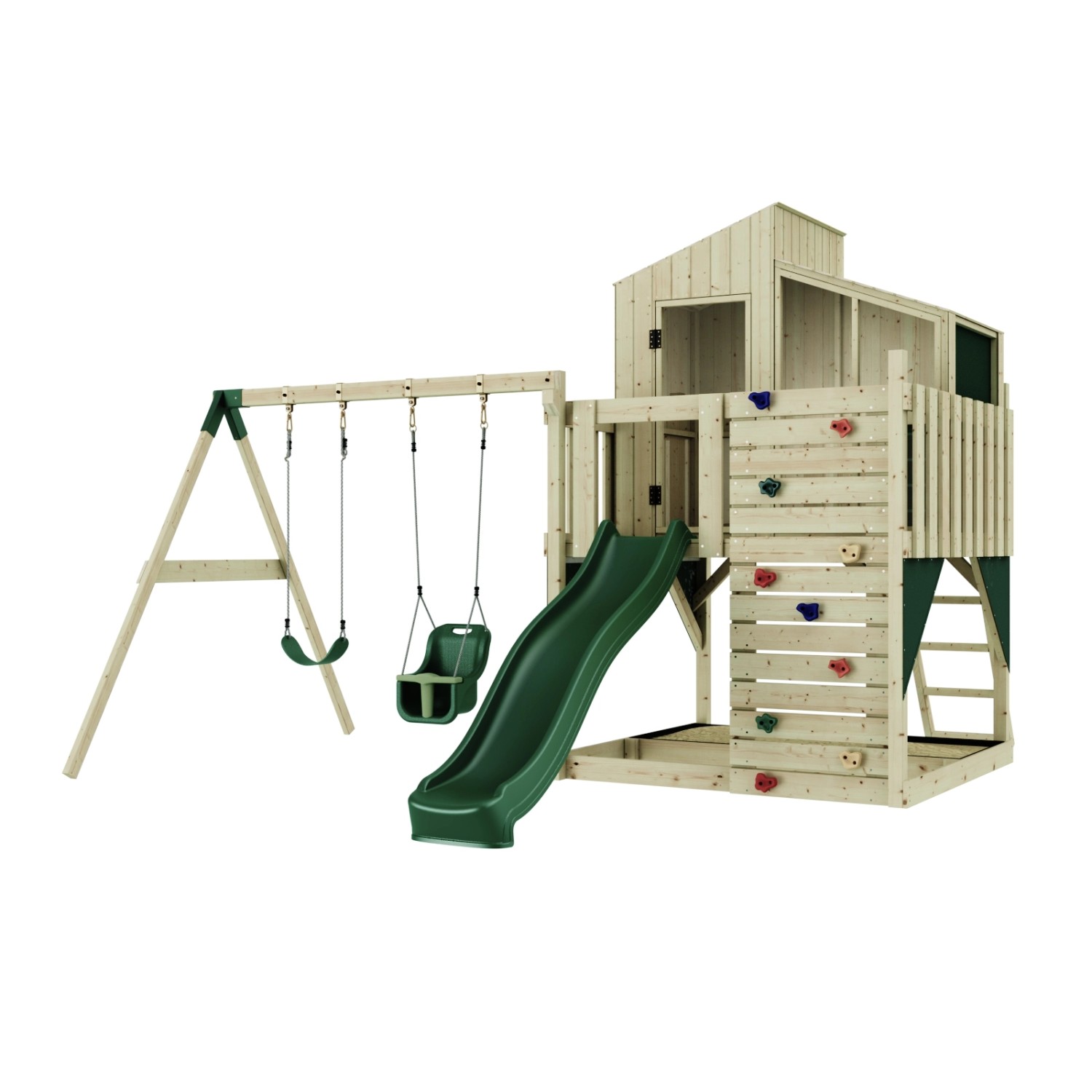 PolarPlay Spielturm Bosse Schaukel Babyschaukel Kletterwand Rutsche Grün günstig online kaufen