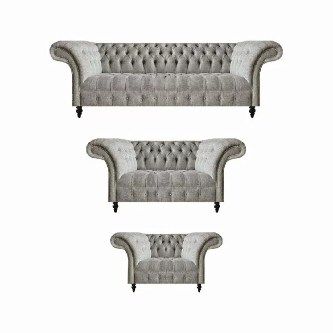 JVmoebel Chesterfield-Sofa Sofa Set 3tlg Chesterfield Sitzmöbel Textil Stof günstig online kaufen