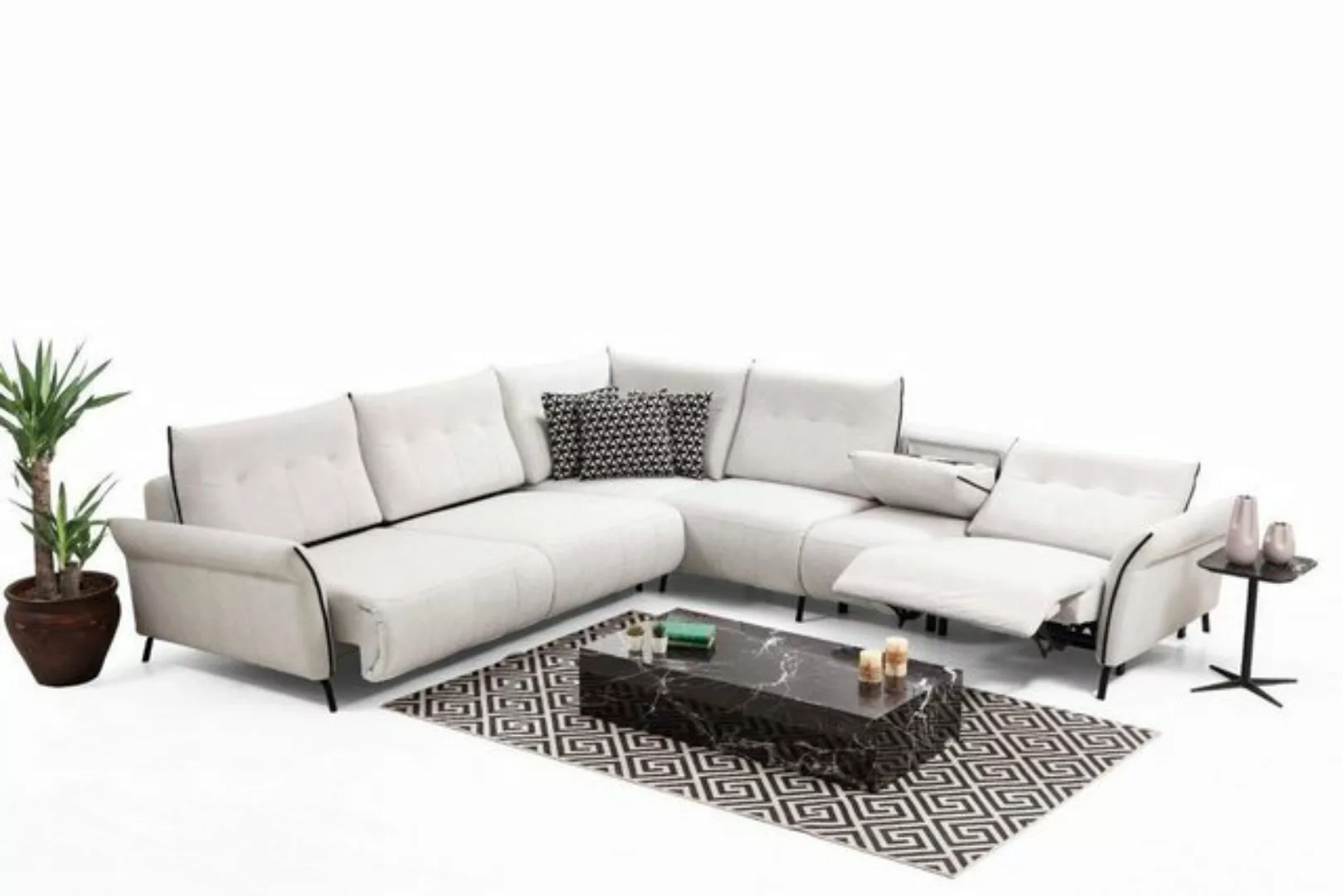 JVmoebel Ecksofa Weiß Ecksofa L-Form Wohnzimmer Polster Textil Sofa Couch M günstig online kaufen