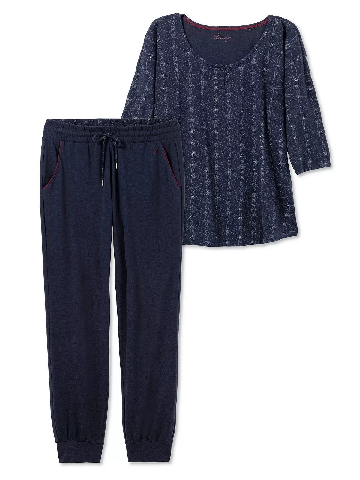 Sheego Pyjama "Große Größen", (Set), Set aus 3/4-Arm-Shirt und Hose günstig online kaufen