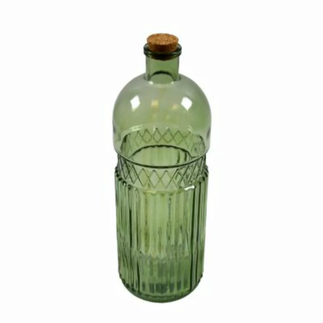 B & S Dekoartikel Flasche Retro Rillen Satin grün H 32 cm günstig online kaufen