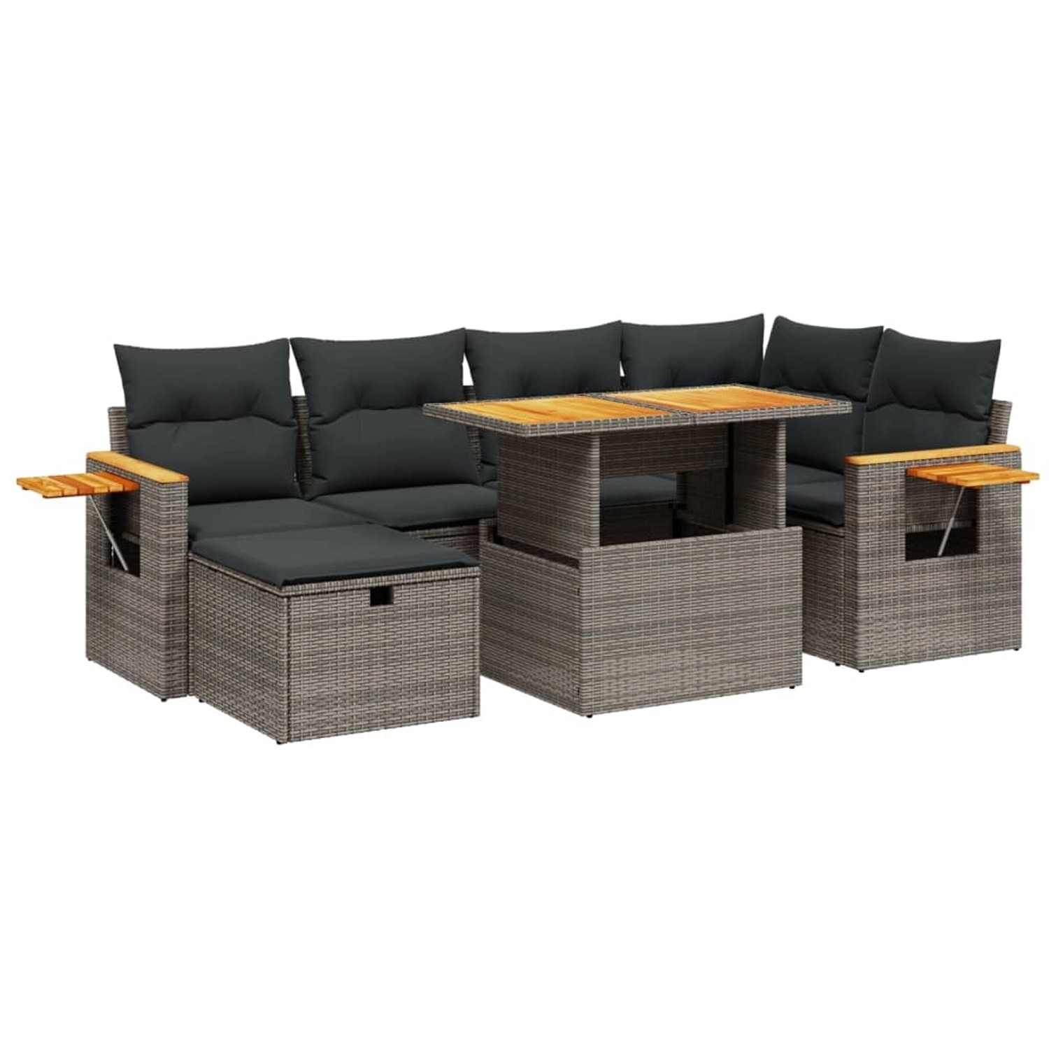vidaXL 7-Tlg Garten-Sofagarnitur mit Kissen Grau Poly Rattan 3276147 günstig online kaufen