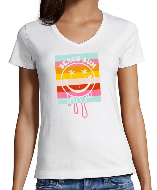 MyDesign24 T-Shirt Damen Smiley Print Shirt - Lächelnder Smiley Beach Bum V günstig online kaufen