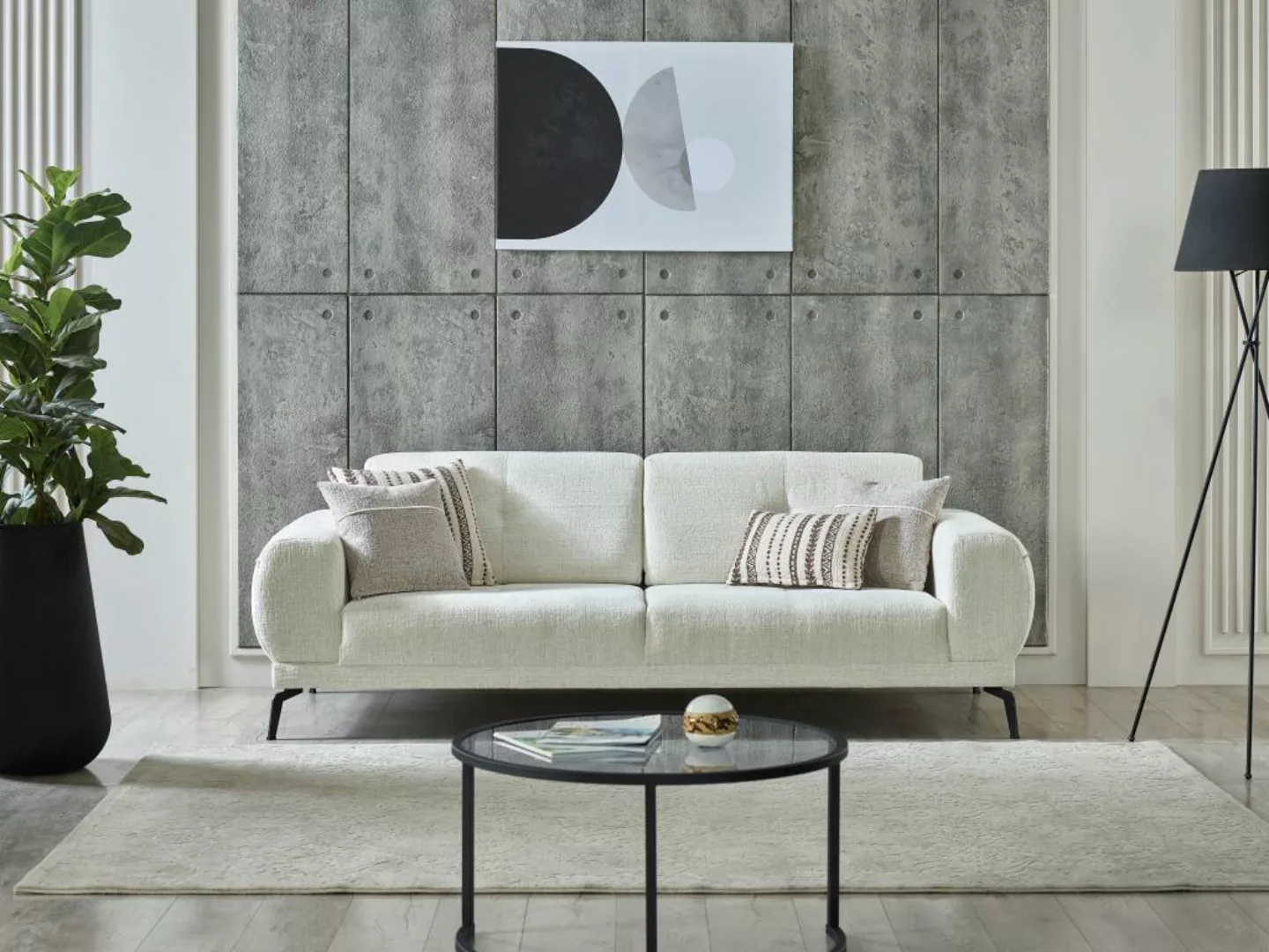 Sofa 3-Sitzer - Strukturstoff - Elfenbein - LETINI von PASCAL MORABITO günstig online kaufen