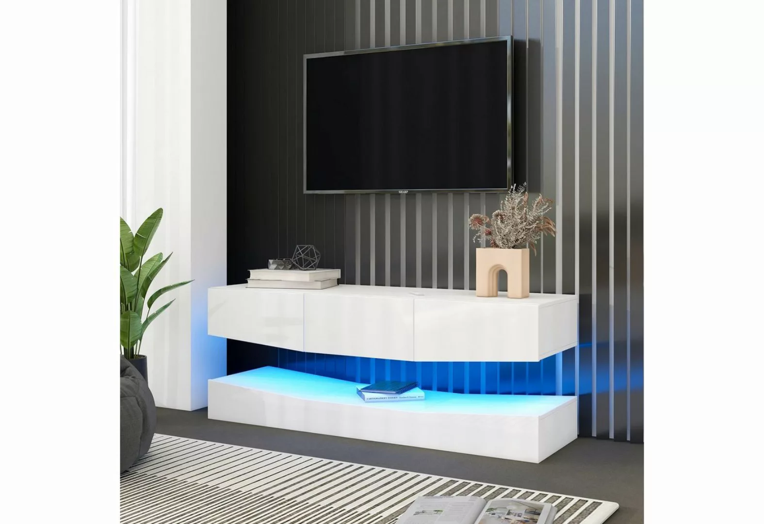 WISHDOR TV-Schrank LED TV Lowboard (mit LED-Beleuchtung TV Schrank Hängend, günstig online kaufen