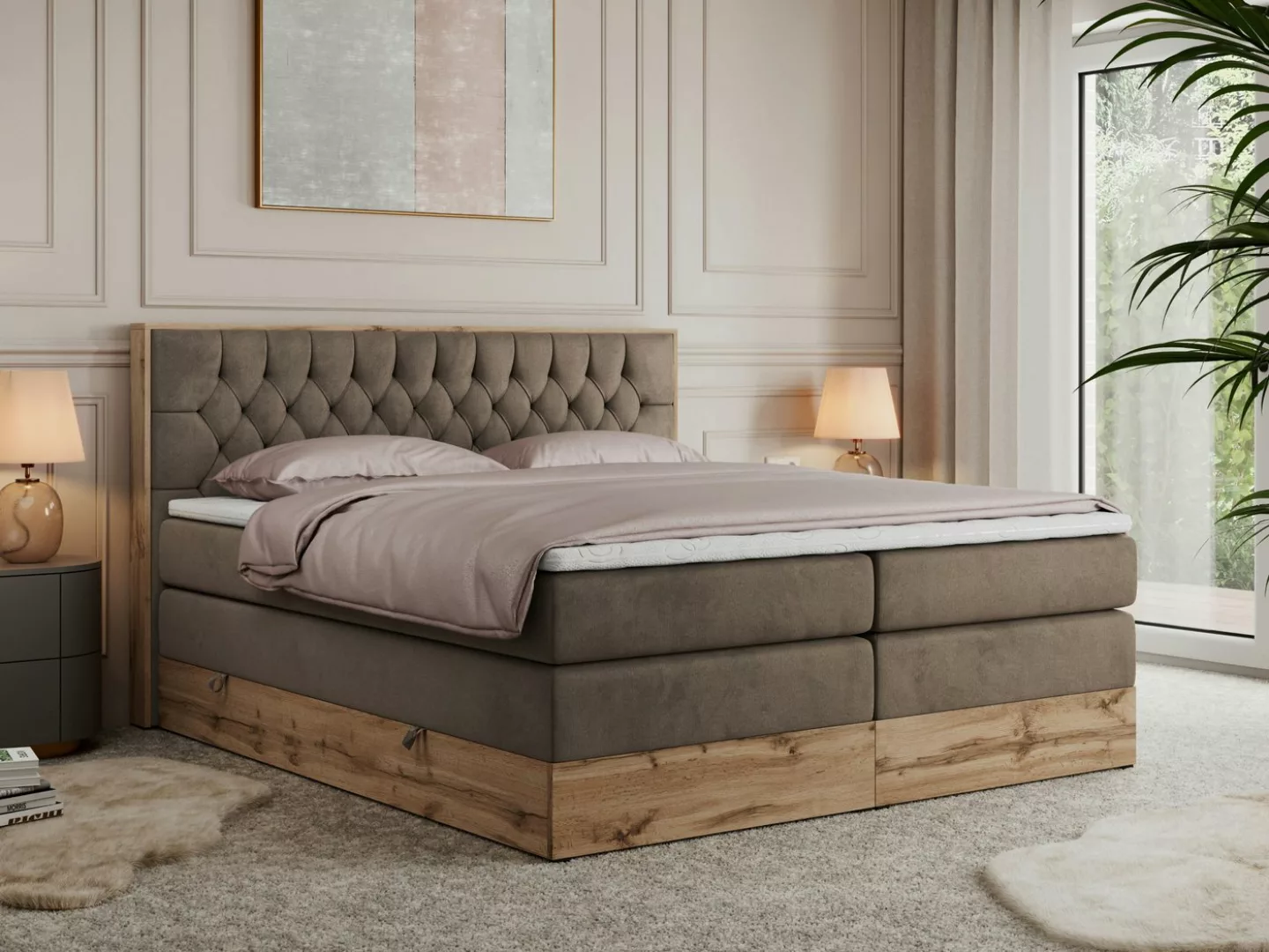 MKS MÖBEL Boxspringbett AMORE KING (Set, Holzrahmen in Eiche-Optik, Topper günstig online kaufen