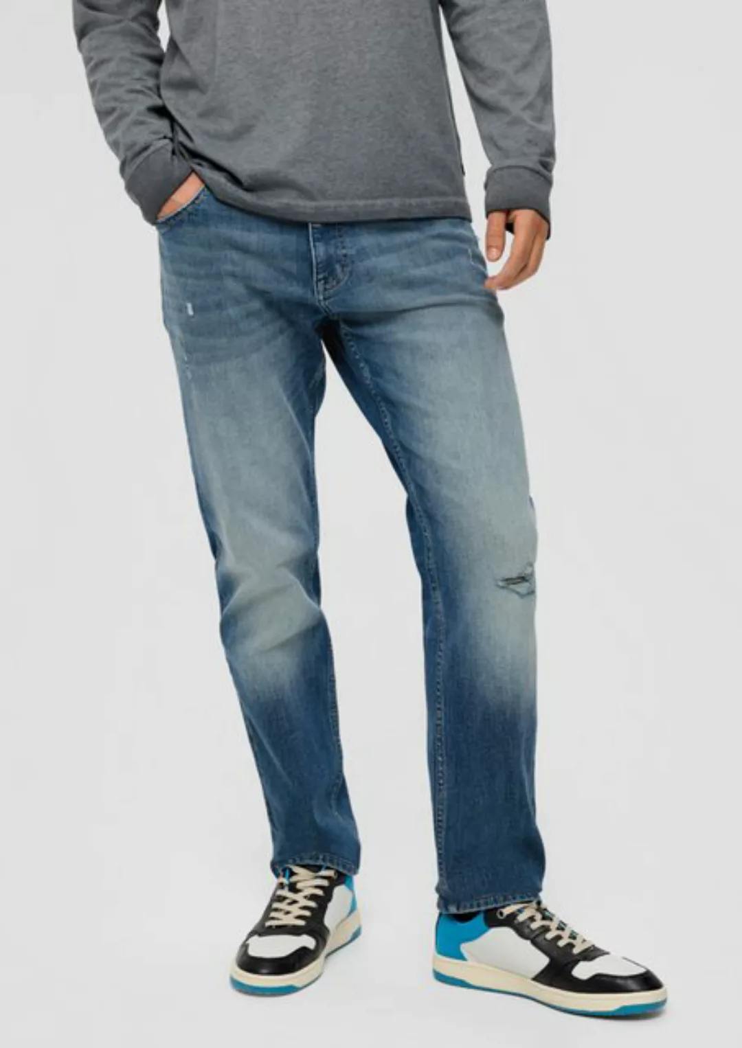 QS Stoffhose Jeans Pete / Regular Fit / Mid Rise / Straight Leg Destroyes, günstig online kaufen