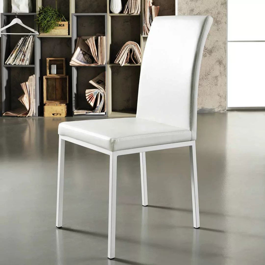 Kunstleder Stuhl in Weiß Stahl (2er Set) günstig online kaufen