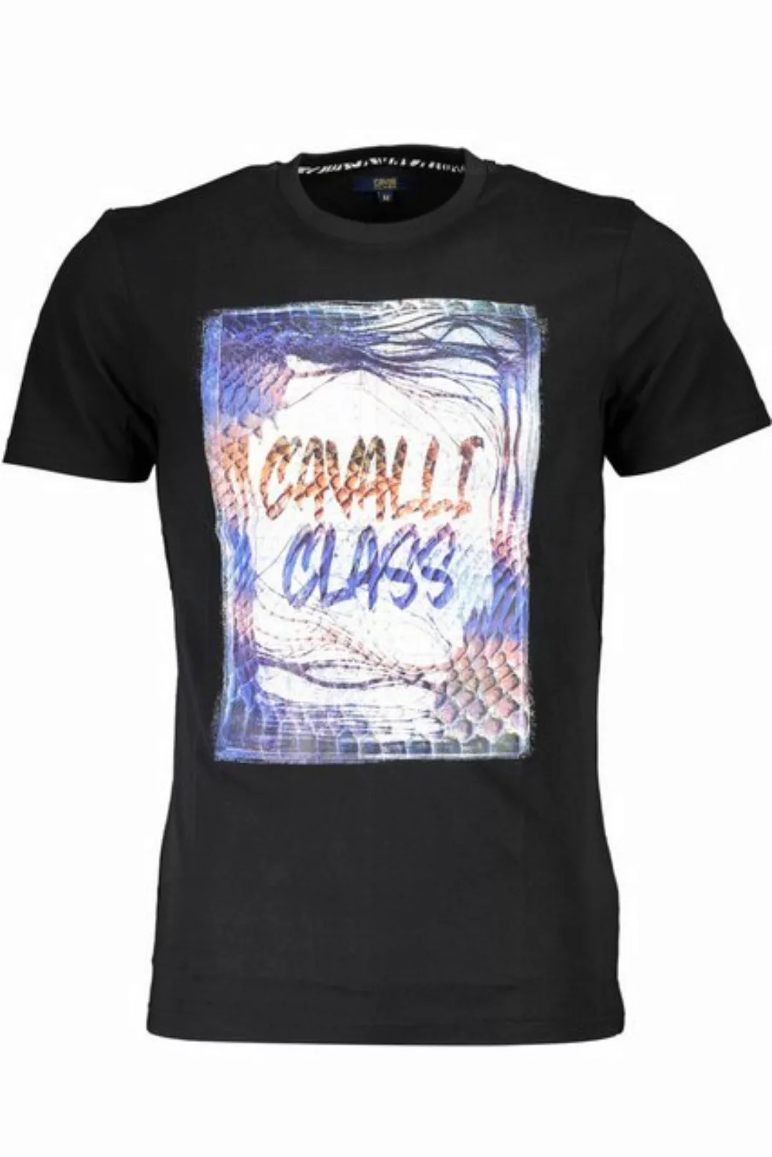 Cavalli Class T-Shirt Herren Schwarz Rundhals T-Shirt mit Print und Logo günstig online kaufen