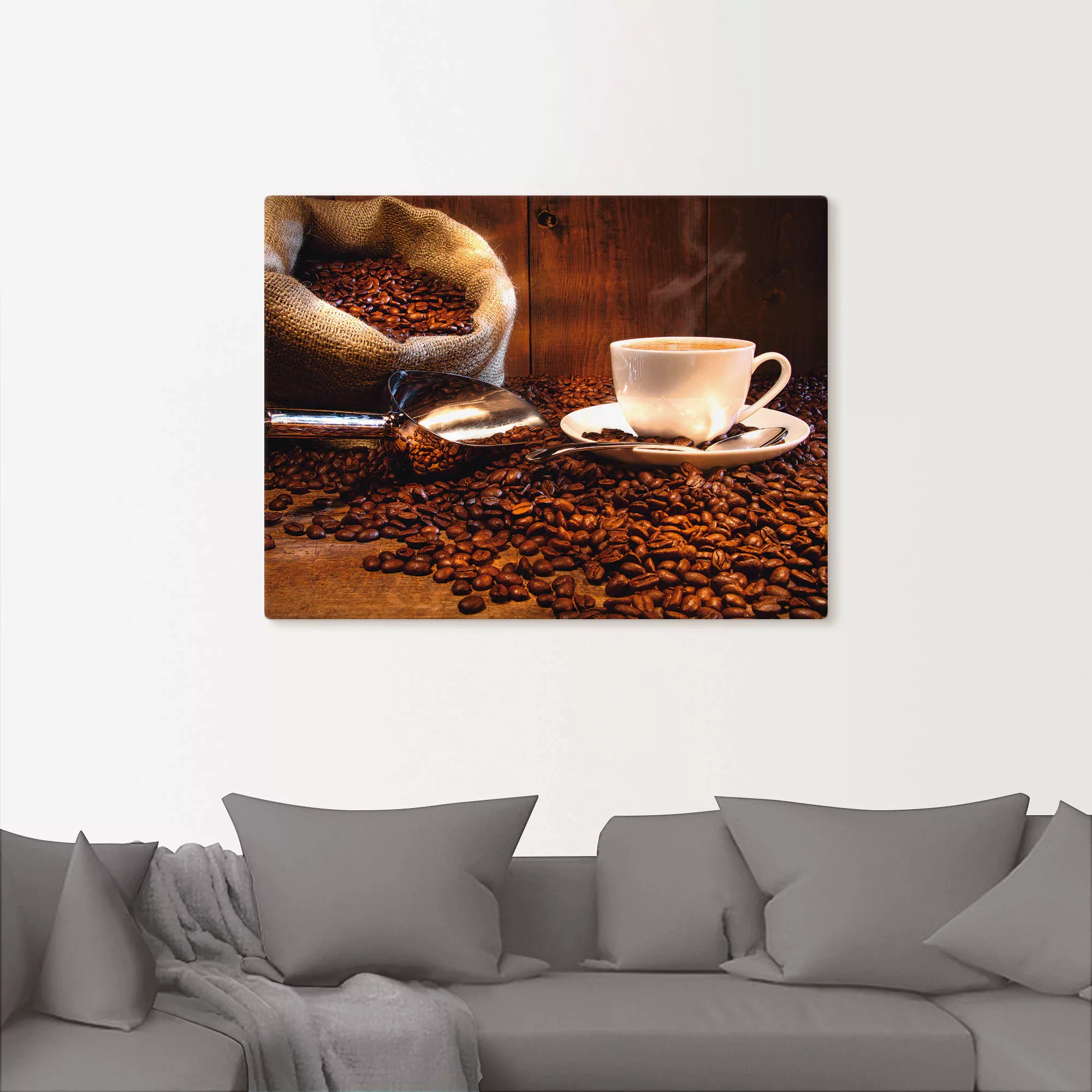 Artland Leinwandbild "Kaffeetasse und Leinensack auf Tisch", Getränke, (1 S günstig online kaufen