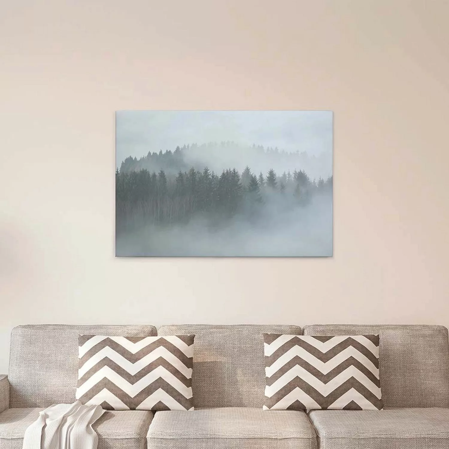 Bricoflor Bild Mit Wald Im Nebel Auf Leinwand Tannenwald Bild Ideal Für Woh günstig online kaufen