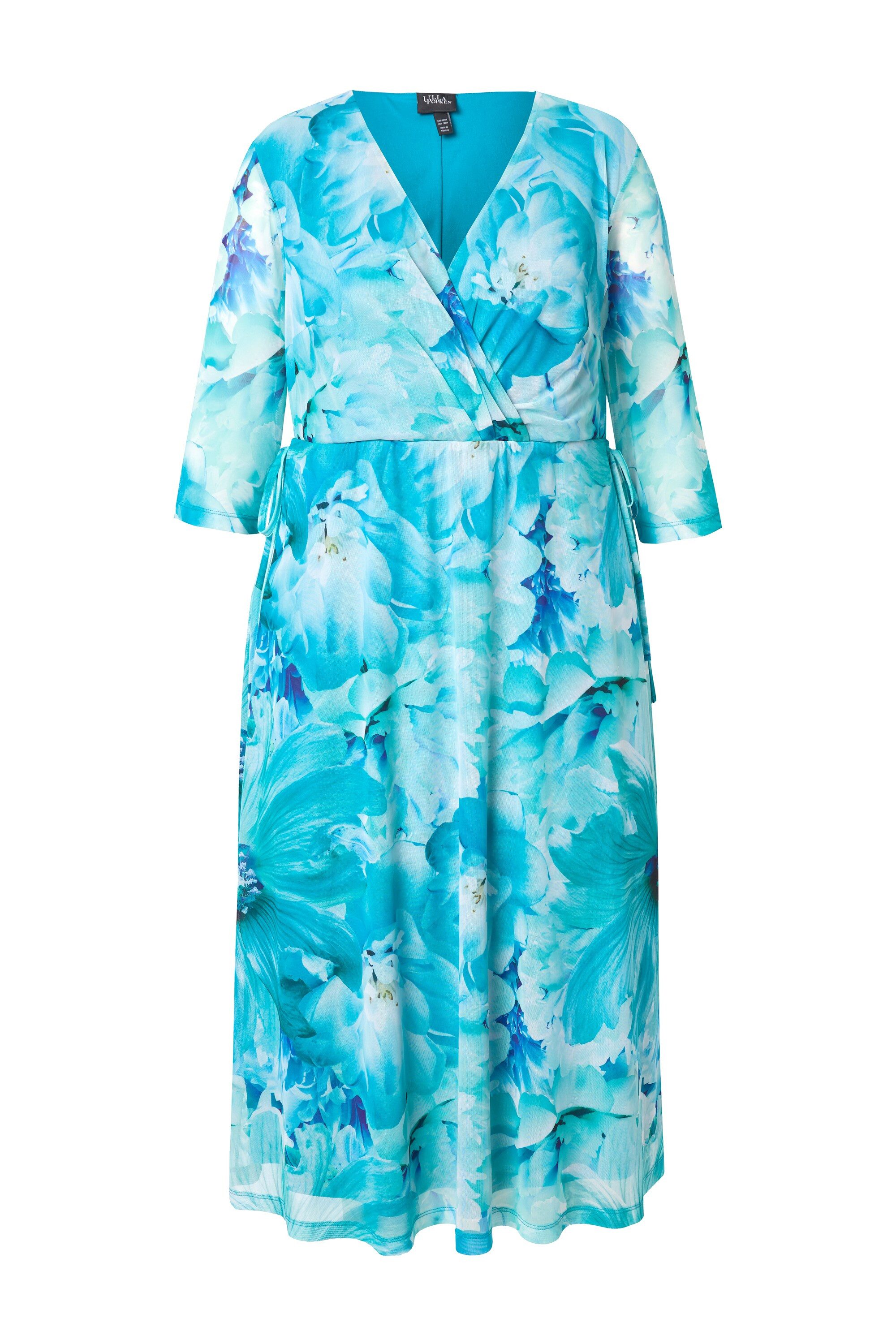 Ulla Popken Abendkleid Mesh-Maxikleid Blüten V-Ausschnitt günstig online kaufen