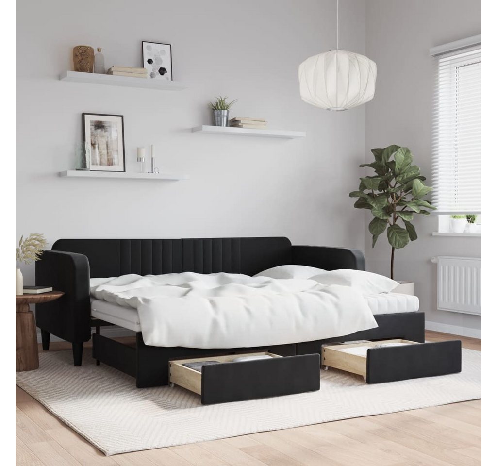 vidaXL Gästebett Gästebett Tagesbett Ausziehbar mit Schubladen Schwarz 80x2 günstig online kaufen